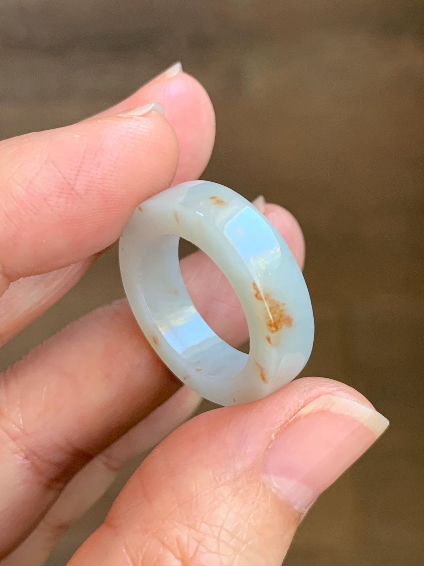 Natural Grade A Icy Translucent Orange Marbled Jade Jadeite Square Edged Band Ring Size 6.5 US 5g 天然撒金翡翠方条戒圈 MSJ88B