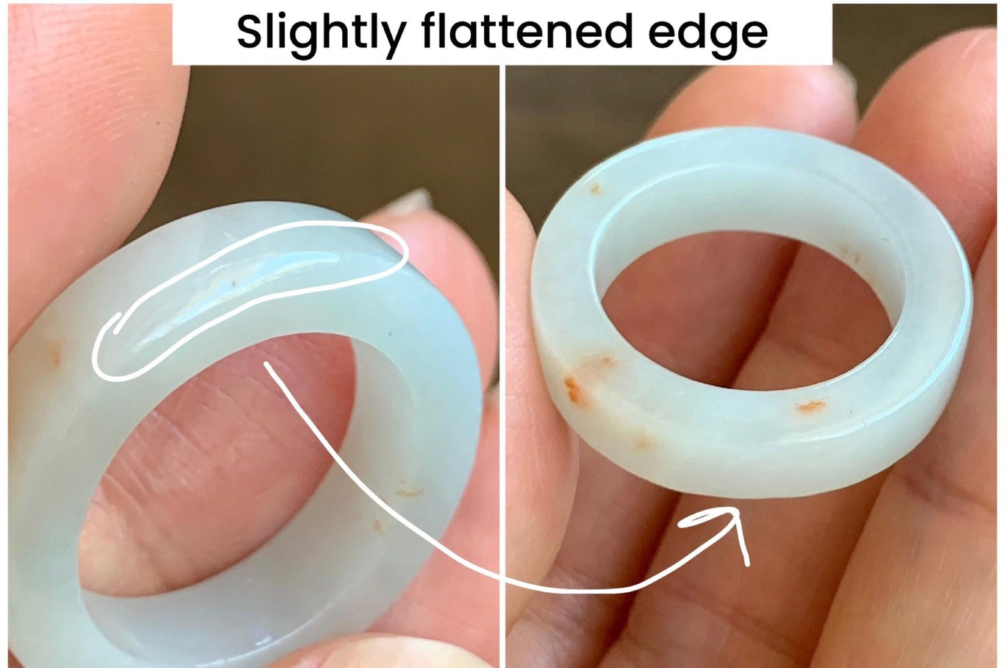 Natural Grade A Icy Translucent Orange Marbled Jade Jadeite Square Edged Band Ring Size 7.25 US 4g 天然撒金翡翠方条戒圈 MSJ88A