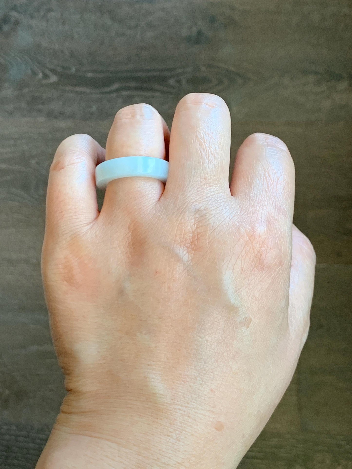 Natural Grade A Icy Translucent Orange Marbled Jade Jadeite Square Edged Band Ring Size 7.25 US 4g 天然撒金翡翠方条戒圈 MSJ88A