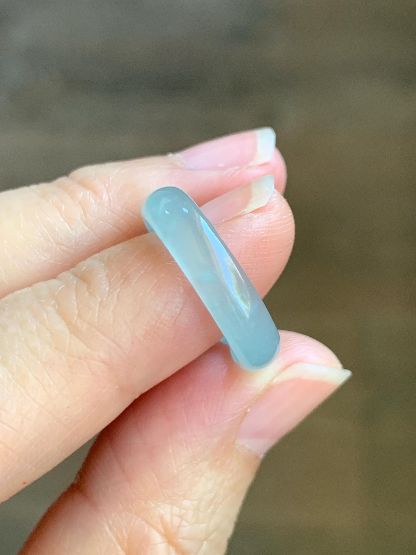 Natural Grade A Guatemalan Icy Highly Translucent Pastel Teal Jade Jadeite Carved Bow Band Ring Size 6 US 天然冰危起光浅蓝翡翠蝴蝶结戒圈 WHD55A