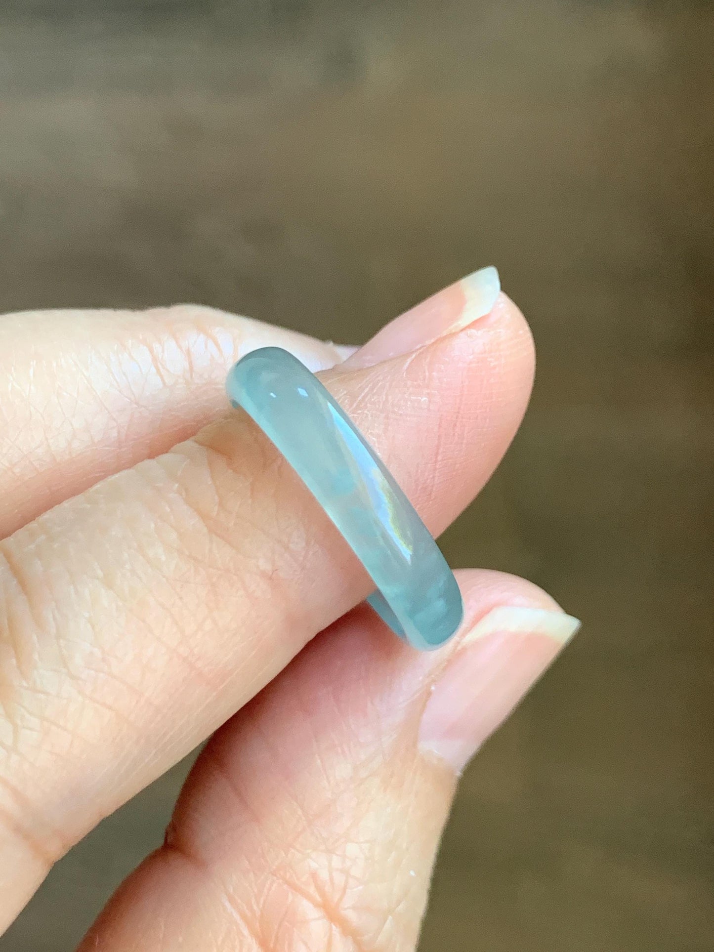 Natural Grade A Guatemalan Icy Highly Translucent Pastel Teal Jade Jadeite Carved Bow Band Ring Size 7.5 US 天然冰危起光浅蓝翡翠蝴蝶结戒圈 WHD55B