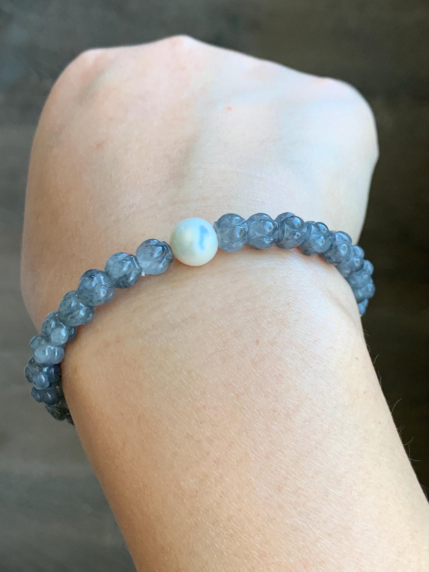 Natural Grade A Icy Highly Translucent Gelatinous Wuji Jadeite Lotus Flower Beads Freshwater Pearl Beaded Bracelet 7” 天然冰胶乌鸡翡翠莲花珠珍珠手串 BWZ228