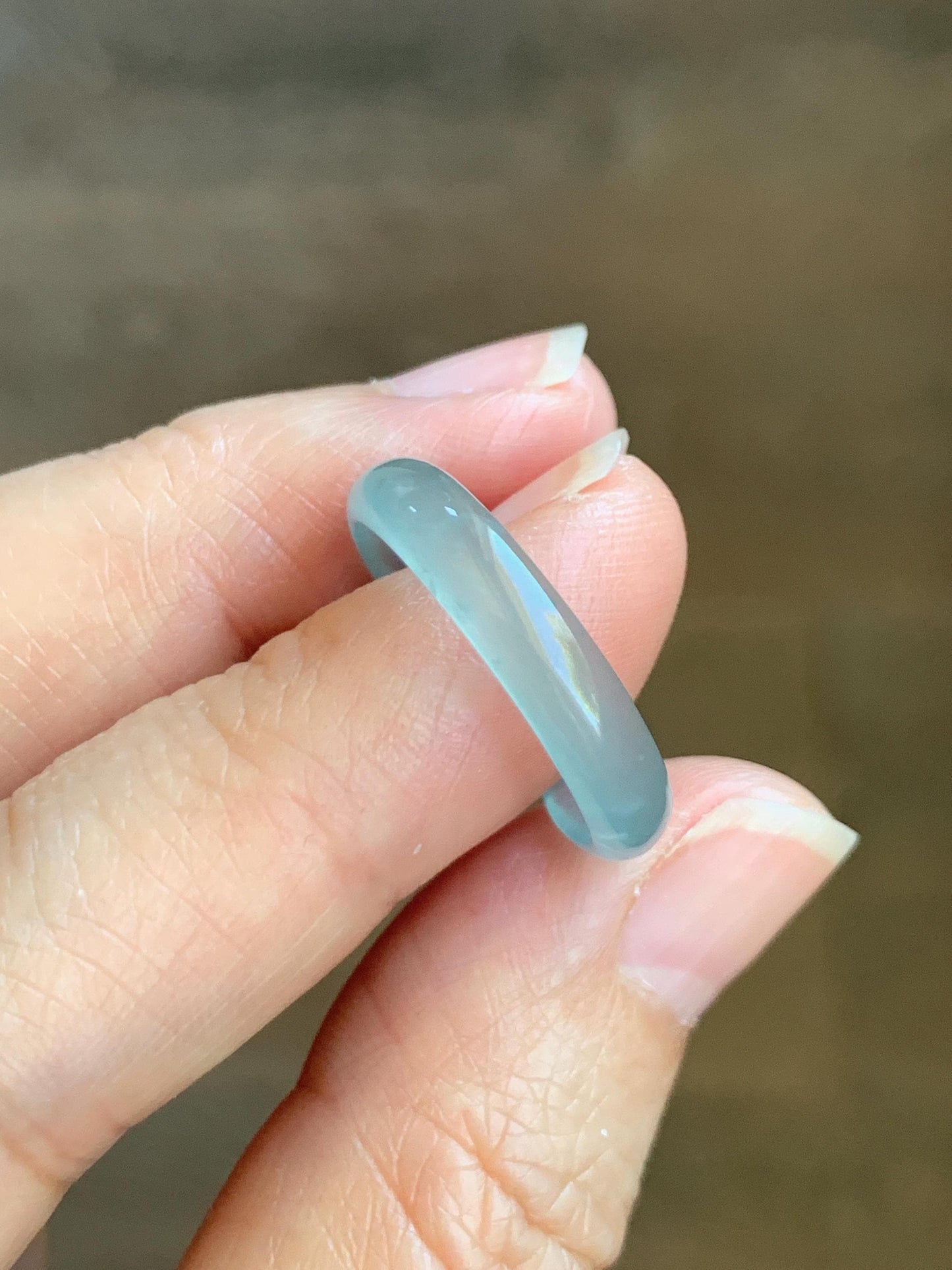 Natural Grade A Guatemalan Icy Highly Translucent Pastel Teal Jade Jadeite Carved Bow Band Ring Size 8.75 US 天然冰危起光浅蓝翡翠蝴蝶结戒圈 WHD55C