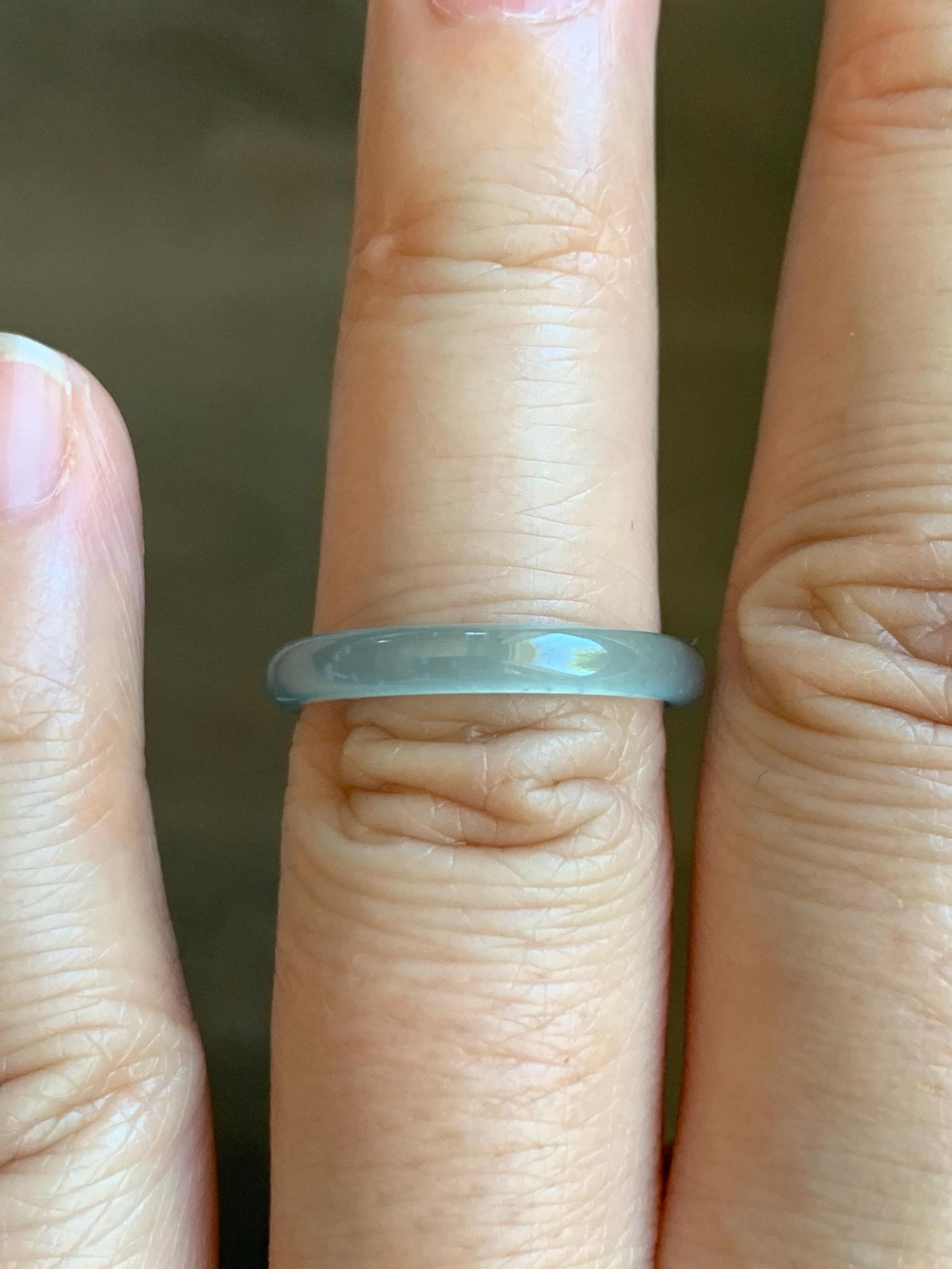 Natural Grade A Guatemalan Icy Highly Translucent Pastel Teal Jade Jadeite Band Ring Size 6.5 US 天然冰危起光浅蓝翡翠戒圈 WBP55B