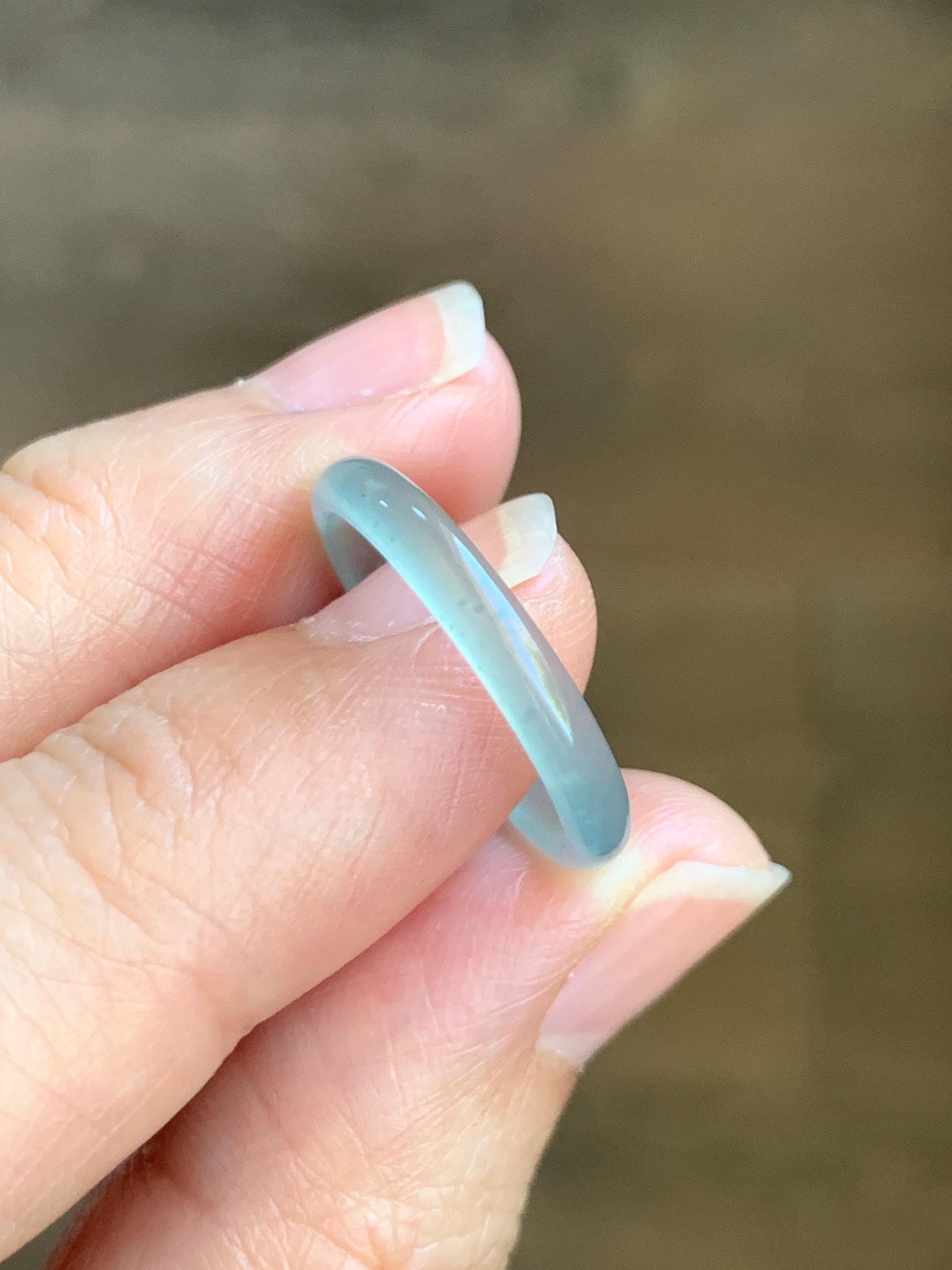 Natural Grade A Guatemalan Icy Highly Translucent Pastel Teal Jade Jadeite Band Ring Size 6.5 US 天然冰危起光浅蓝翡翠戒圈 WBP55B