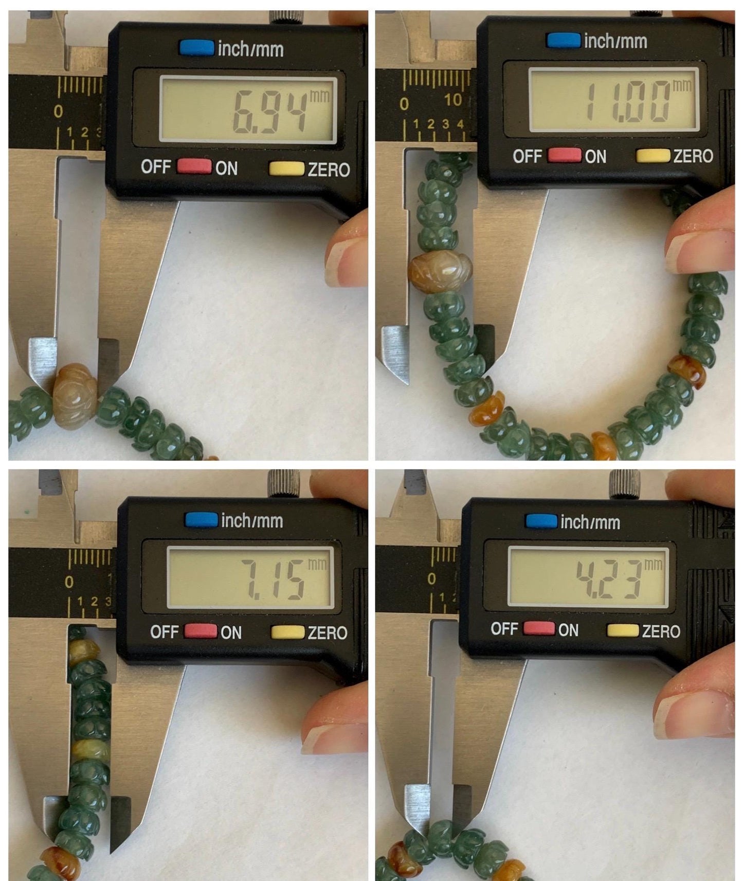 Natural Grade A Icy Translucent Spinach Green Yellow Jade Jadeite Carved Lotus Flower beads Beaded Bracelet 6.75” 天然冰胶菠菜绿翡翠黄翡莲花珠手串 MLL374