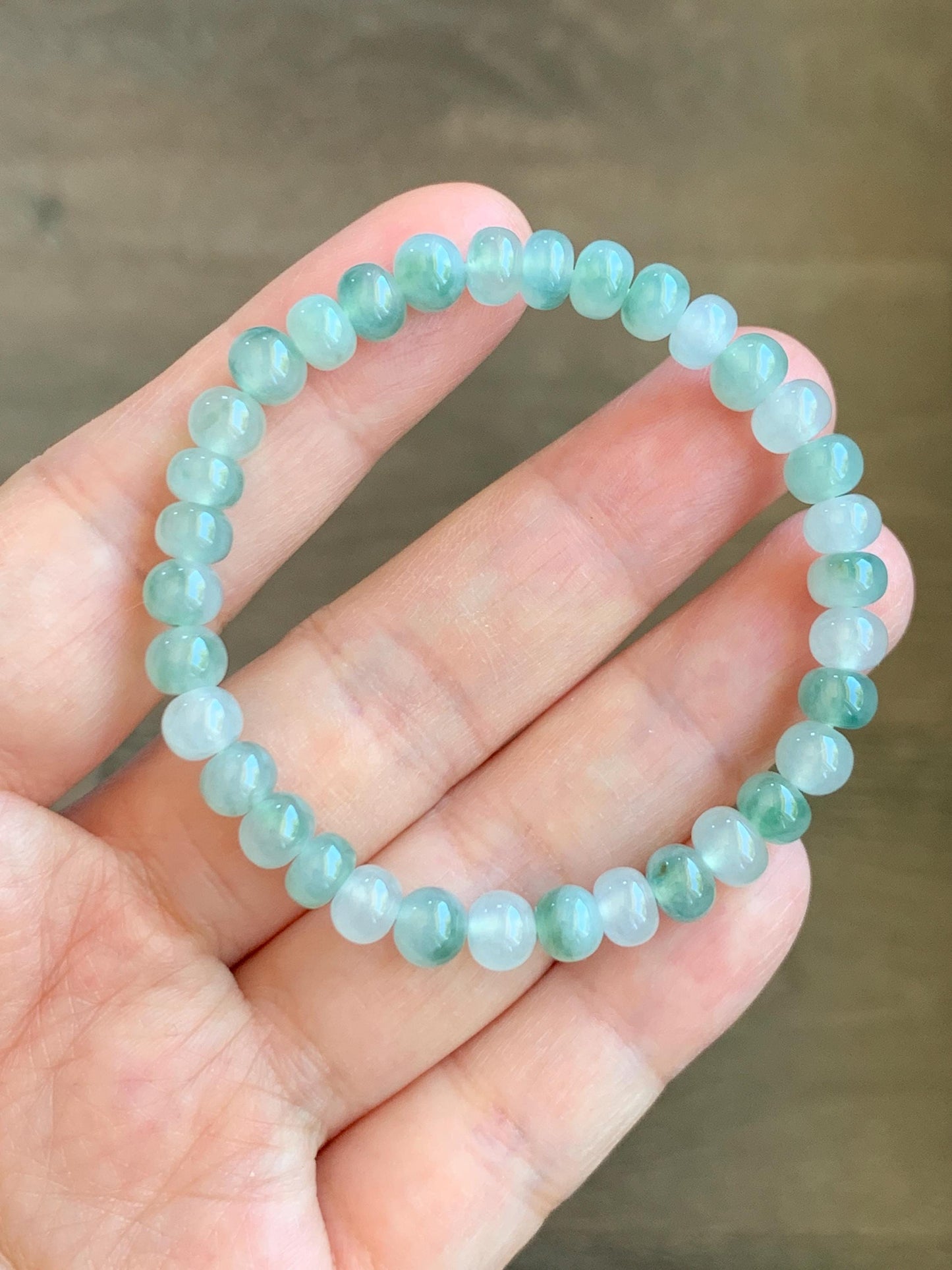 Natural Grade A Icy Highly Translucent Gelatinous Multicolored Jade Jadeite Drum Beads Beaded Bracelet 6" 11g 天然冰多宝翡翠鼓珠手串 DBG450B