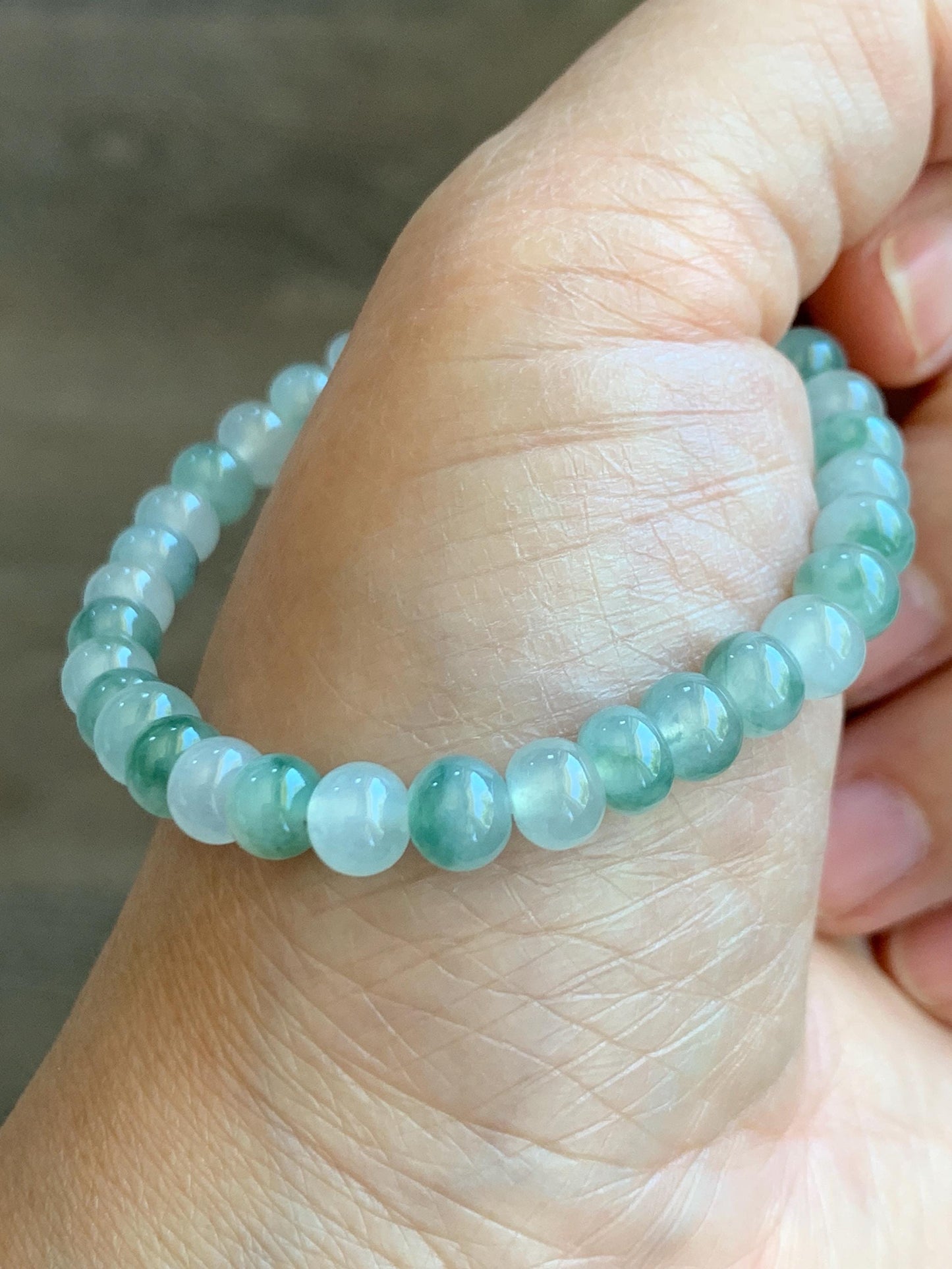 Natural Grade A Icy Highly Translucent Gelatinous Multicolored Jade Jadeite Drum Beads Beaded Bracelet 6" 11g 天然冰多宝翡翠鼓珠手串 DBG450B