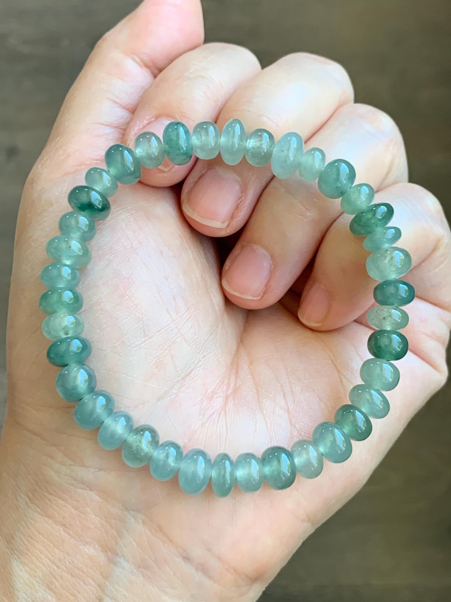 Natural Grade A Icy Highly Translucent Gelatinous Multicolored Light Green Jade Jadeite Drum Beads Beaded Bracelet 7" 天然冰透浅多宝翡翠鼓珠手串 DBL538B