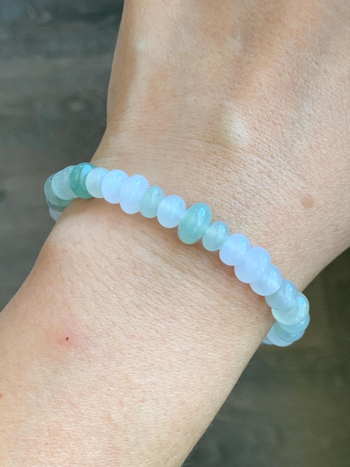 Natural Grade A Icy Highly Translucent Gelatinous Multicolored Jade Jadeite Drum Beads Beaded Bracelet 6.75” 18g 天然冰透浅多宝翡翠鼓珠手串 DBB538A