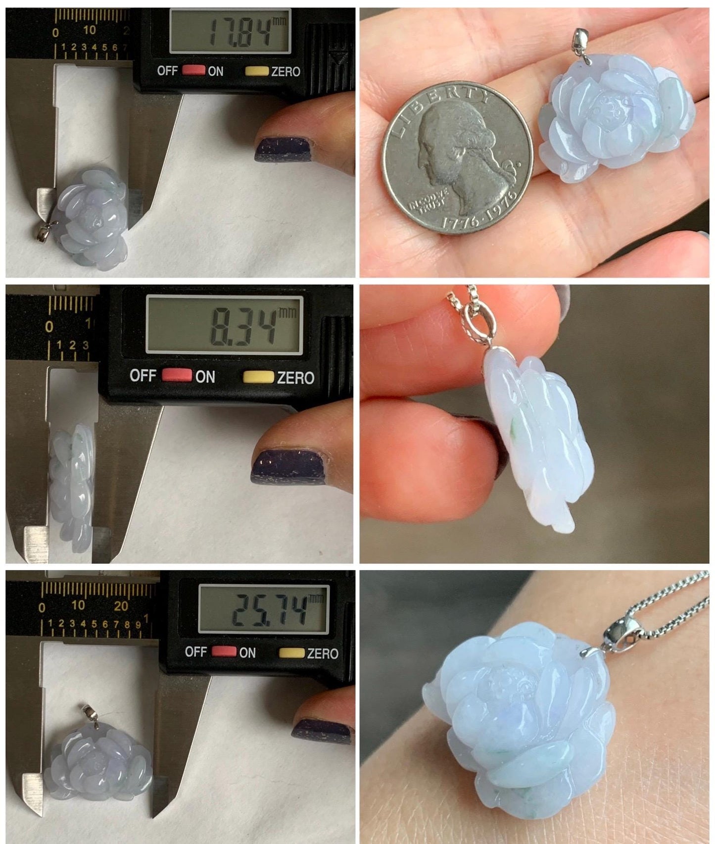 Natural Grade A Icy Translucent Pastel Purple Green Marbled Jade Jadeite Lotus Flower Pendant 18K White Gold 7g 天然冰淡紫飘绿花翡翠莲花镶嵌吊坠 MZL560C