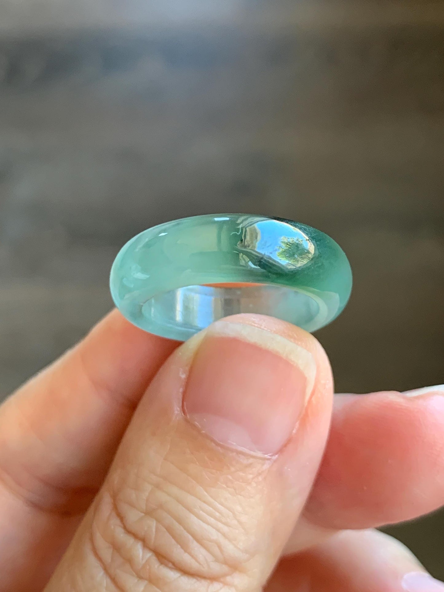 Certified Natural Grade A Icy Translucent Gelatinous Old Mine Green Marbled Jade Jadeite Band Ring Size 6.5 US 3.76g 天然冰胶绿飘花翡翠戒圈 8732