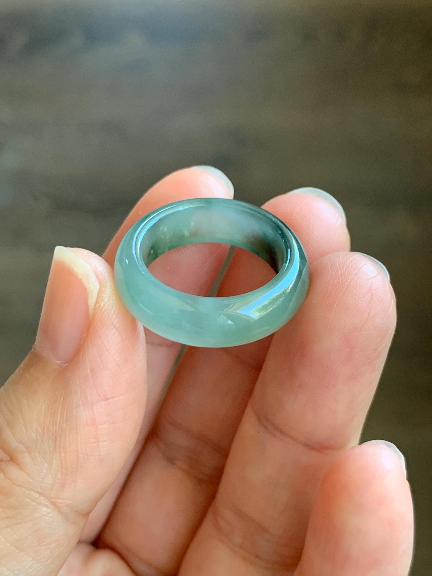 Certified Natural Grade A Icy Translucent Gelatinous Old Mine Green Marbled Jade Jadeite Band Ring Size 6.5 US 3.76g 天然冰胶绿飘花翡翠戒圈 8732