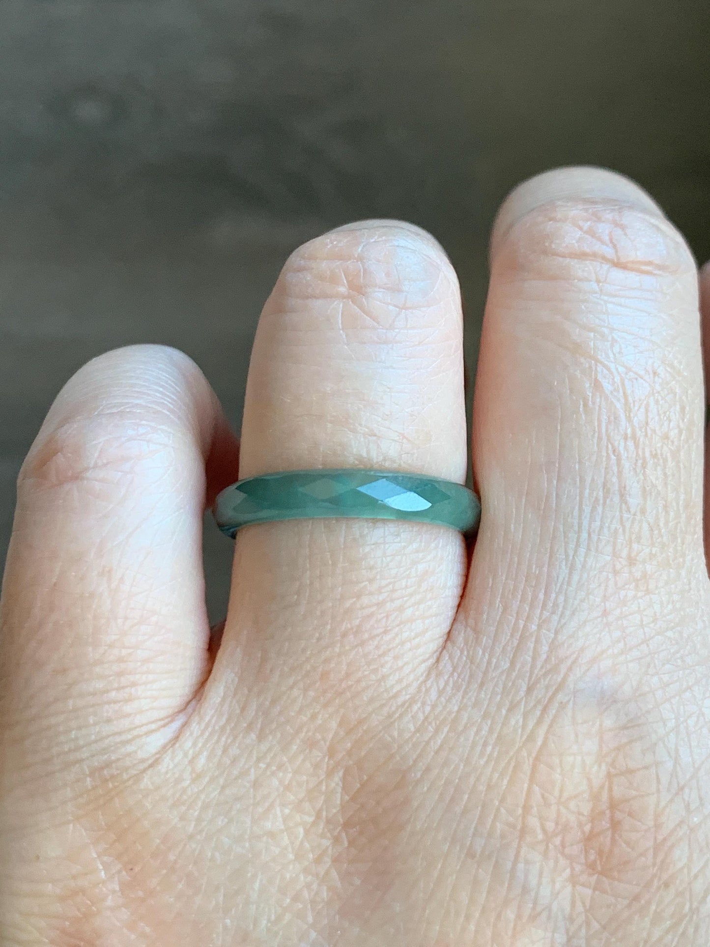 Natural Grade A Guatemalan Icy Highly Translucent Light Green Jade Jadeite Diamond Faceted Band Ring Size 8.5 天然冰危浅绿起光翡翠切割面戒圈 QGM80-H