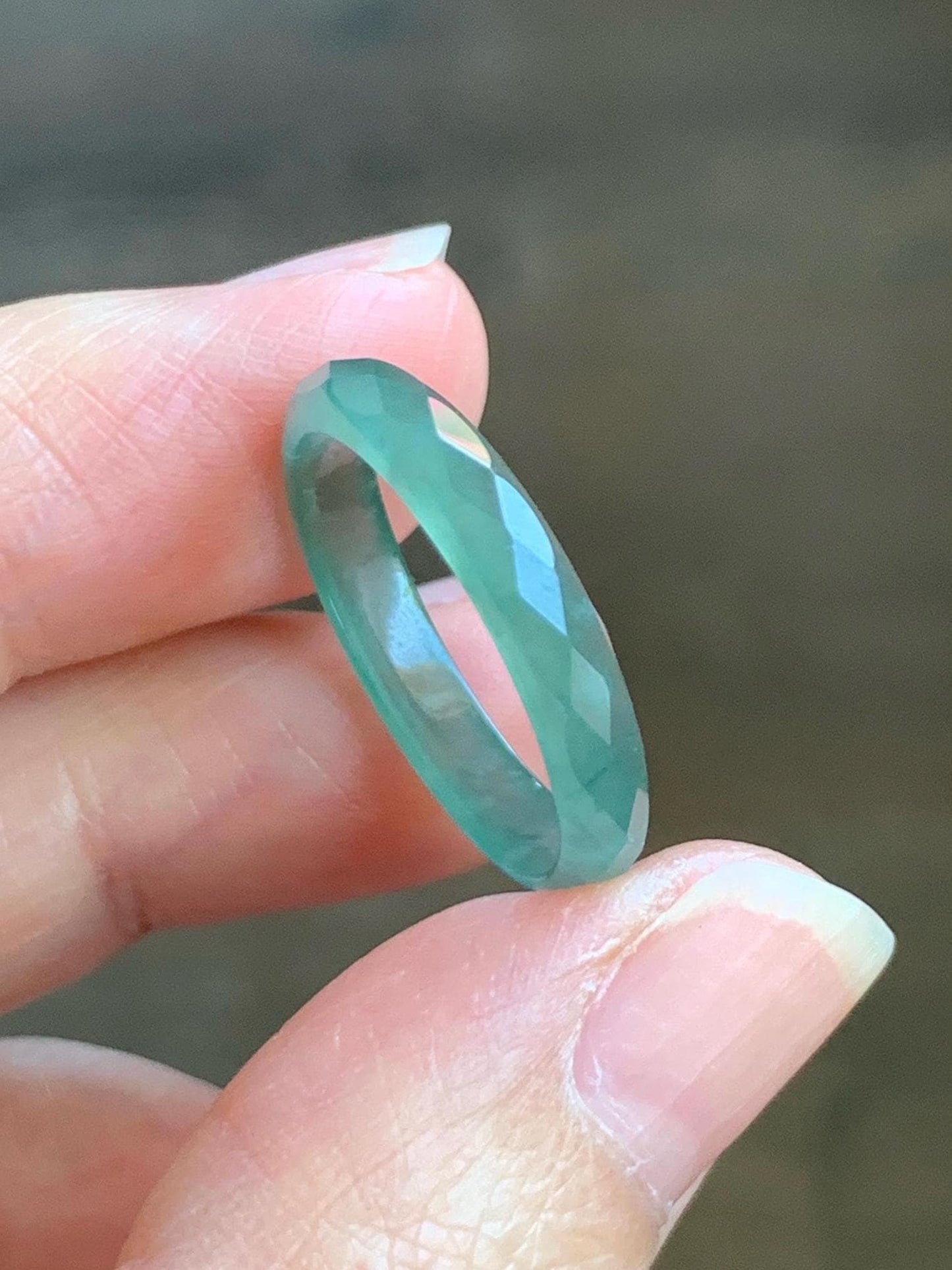 Natural Grade A Guatemalan Icy Highly Translucent Light Green Jade Jadeite Diamond Faceted Band Ring Size 8.5 天然冰危浅绿起光翡翠切割面戒圈 QGM80-H