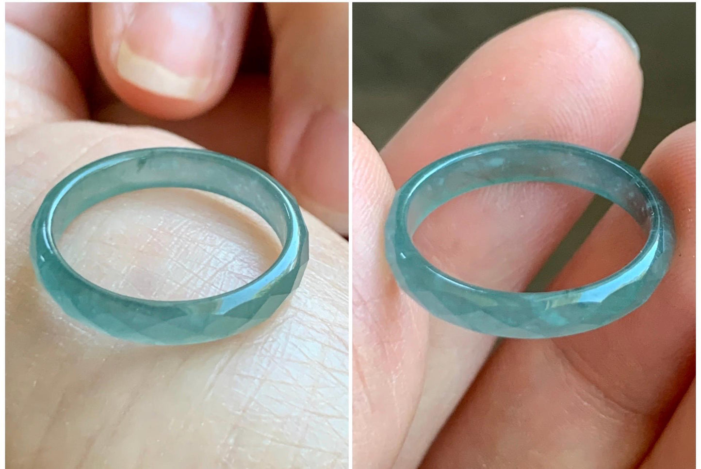 Natural Grade A Guatemalan Icy Highly Translucent Light Green Jade Jadeite Diamond Faceted Band Ring Size 6.5 天然冰危浅绿起光翡翠切割面戒圈 QGM80-D