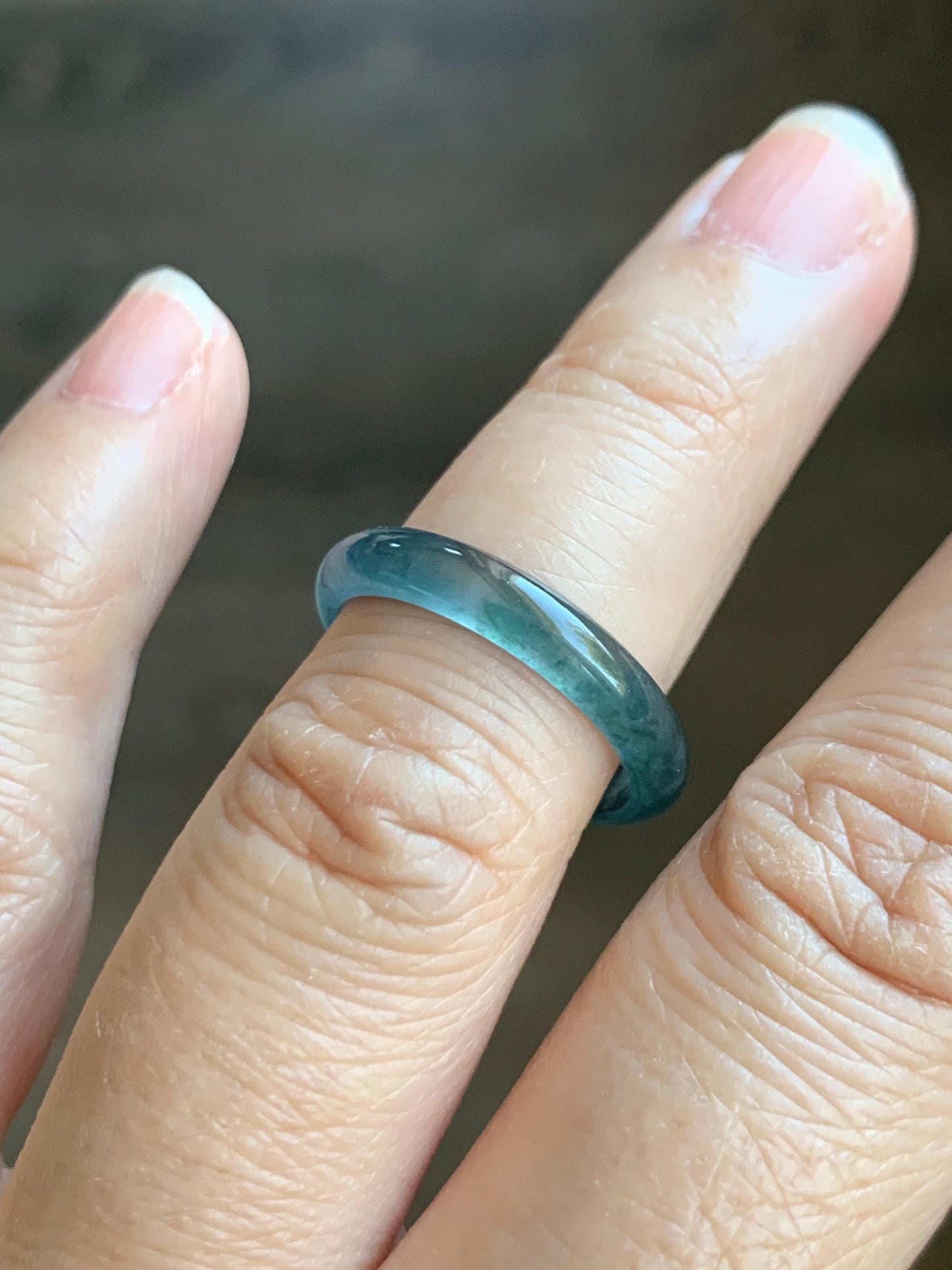 Natural Grade A Guatemalan Icy Highly Translucent Aegean Blue Jade Jadeite Band Ring Size 6.5 US 天然冰危牛仔蓝起光翡翠戒圈 NZL55