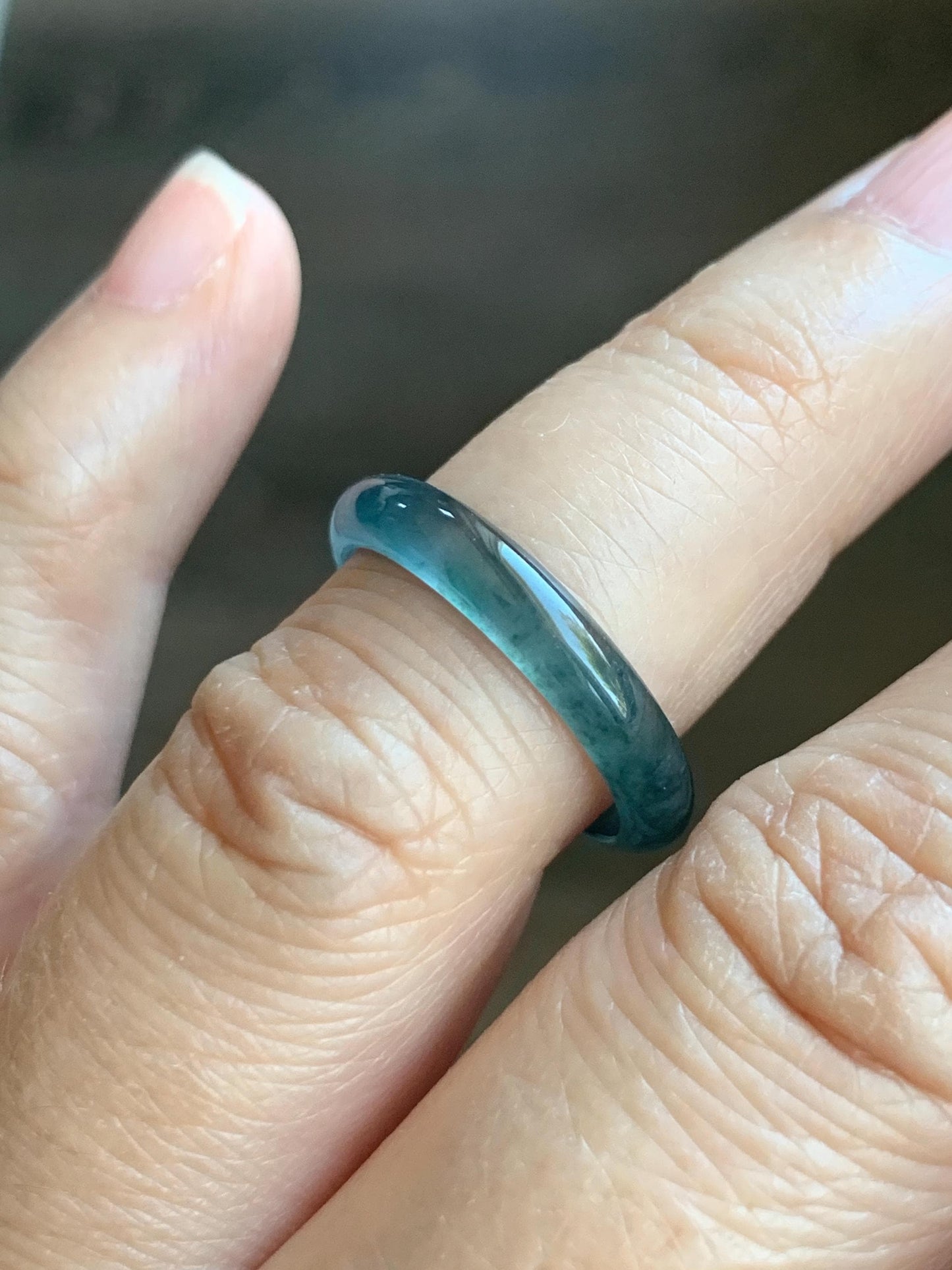 Natural Grade A Guatemalan Icy Highly Translucent Aegean Blue Jade Jadeite Band Ring Size 6.5 US 天然冰危牛仔蓝起光翡翠戒圈 NZL55