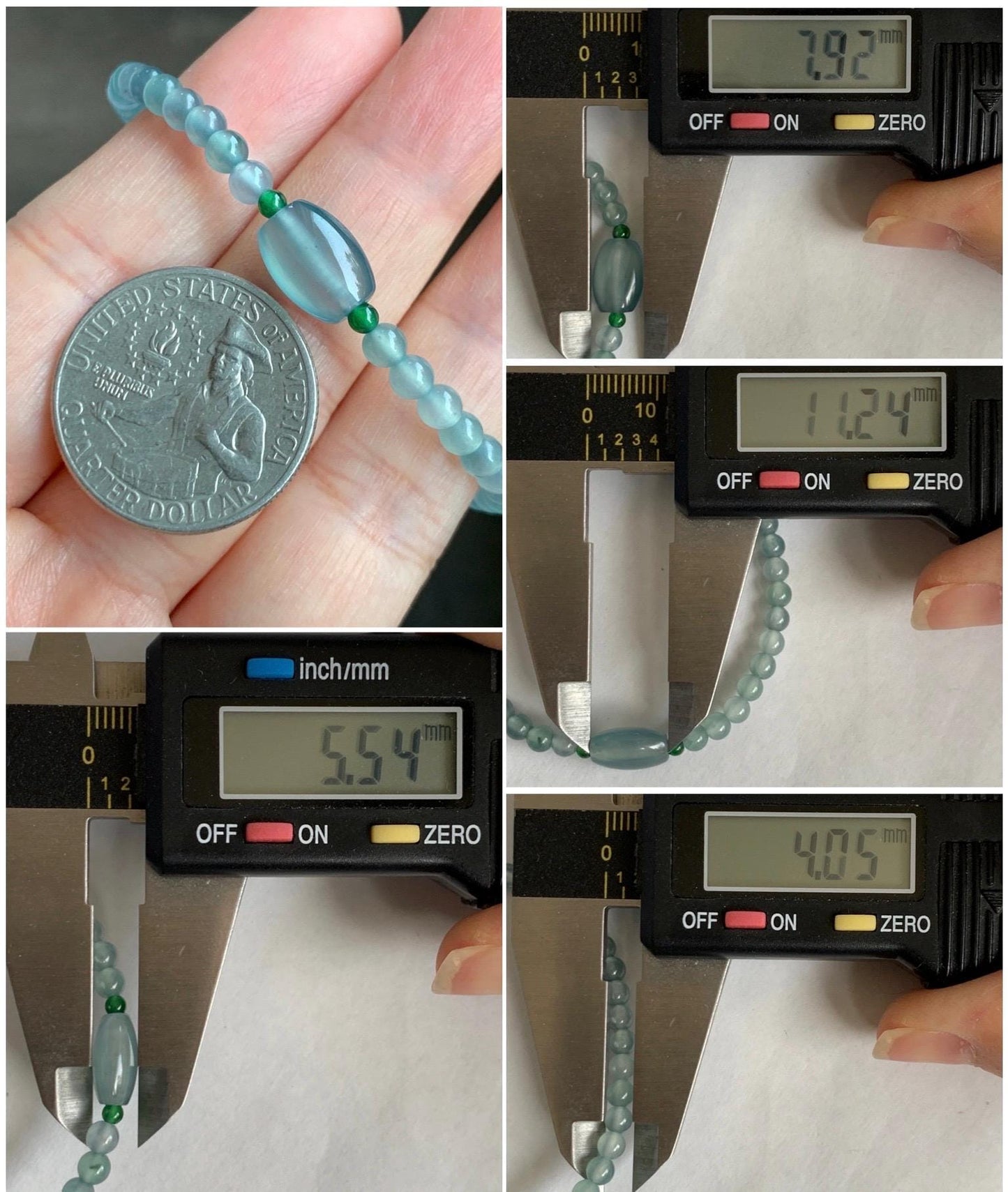 Natural Grade A Guatemalan Icy Highly Translucent Light Teal Blue Jade Jadeite Petite Beads Beaded Bracelet 6.75” 5g 天然高冰危起光蓝翡翠小珠手串 GBW188