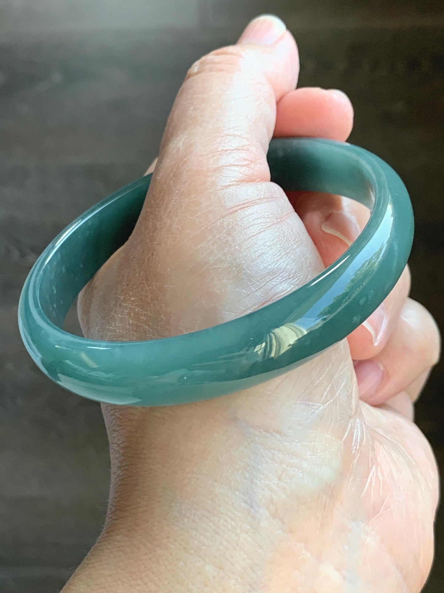 Certified Natural Grade A Guatemalan Icy Translucent Dark Teal Blue Jade Jadeite Wide Bangle Bracelet 63.7mm 7.88” 42.2g 天然危深蓝翡翠正圈手镯 8784
