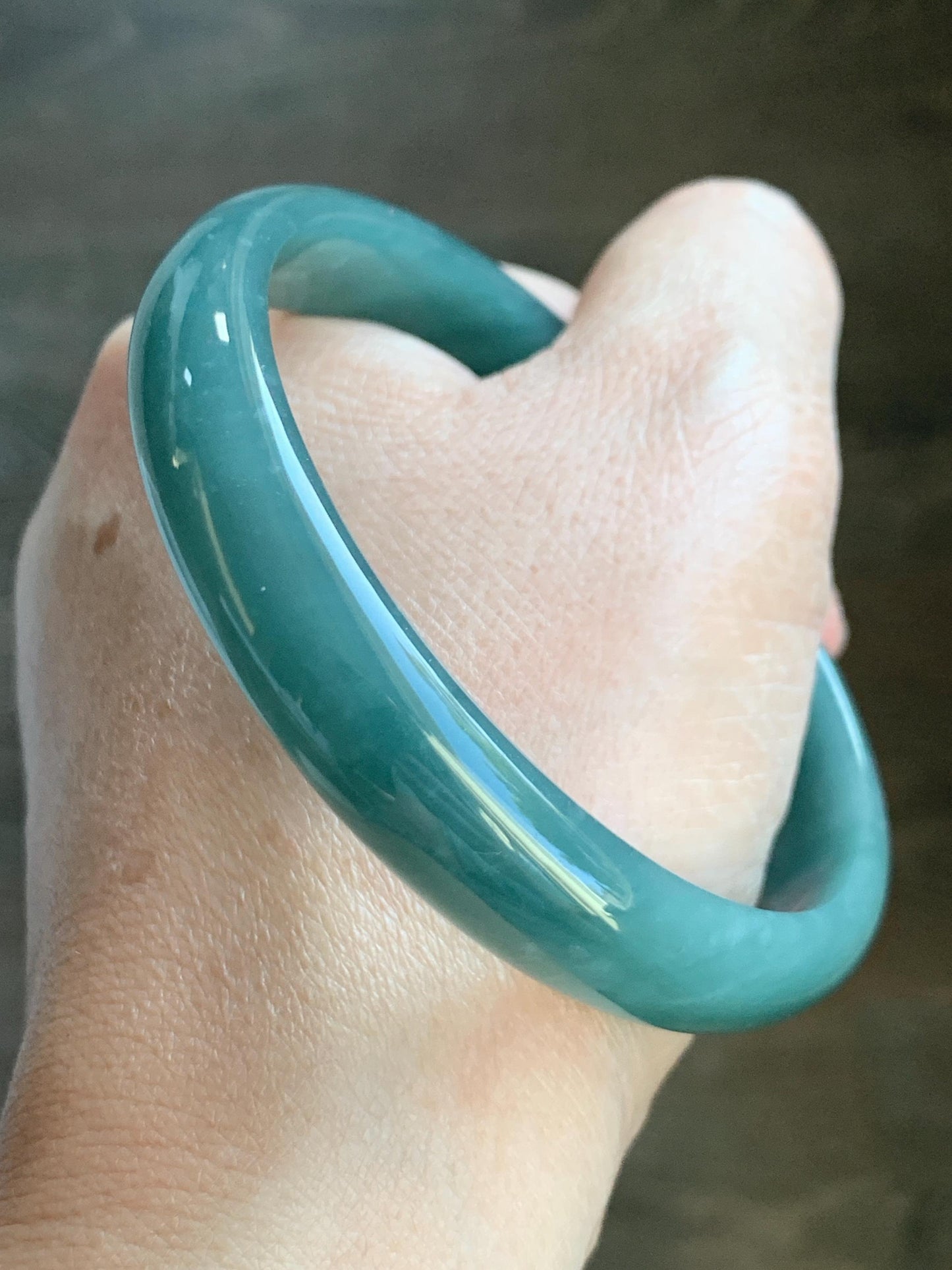 Certified Natural Grade A Guatemalan Icy Translucent Dark Teal Blue Jade Jadeite Wide Bangle Bracelet 63.7mm 7.88” 42.2g 天然危深蓝翡翠正圈手镯 8784