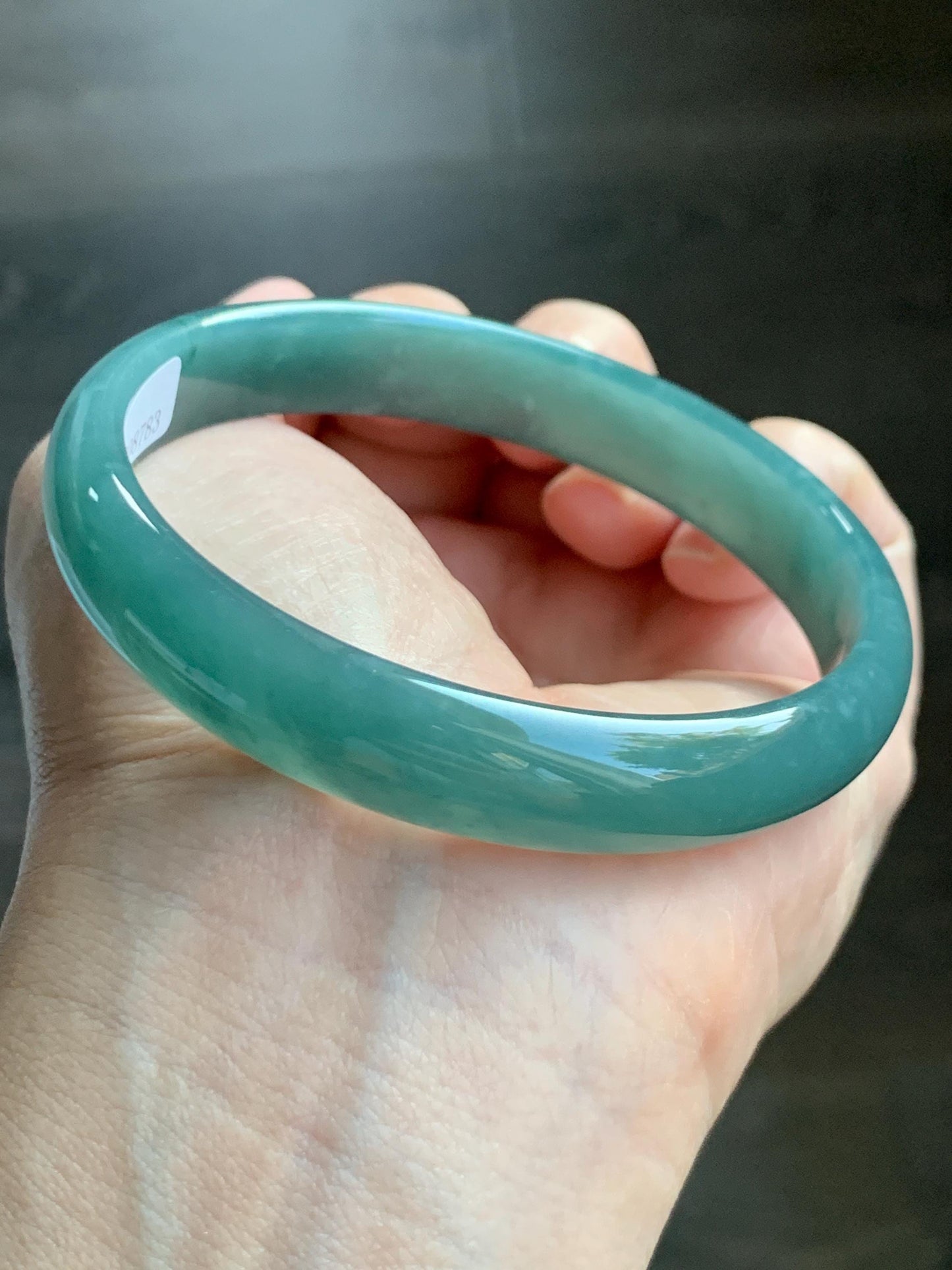 Certified Natural Grade A Guatemalan Icy Translucent Dark Teal Jade Jadeite Wide Bangle Bracelet 63.6mm 7.86” 40.87g 天然危深蓝绿翡翠正圈手镯 8783