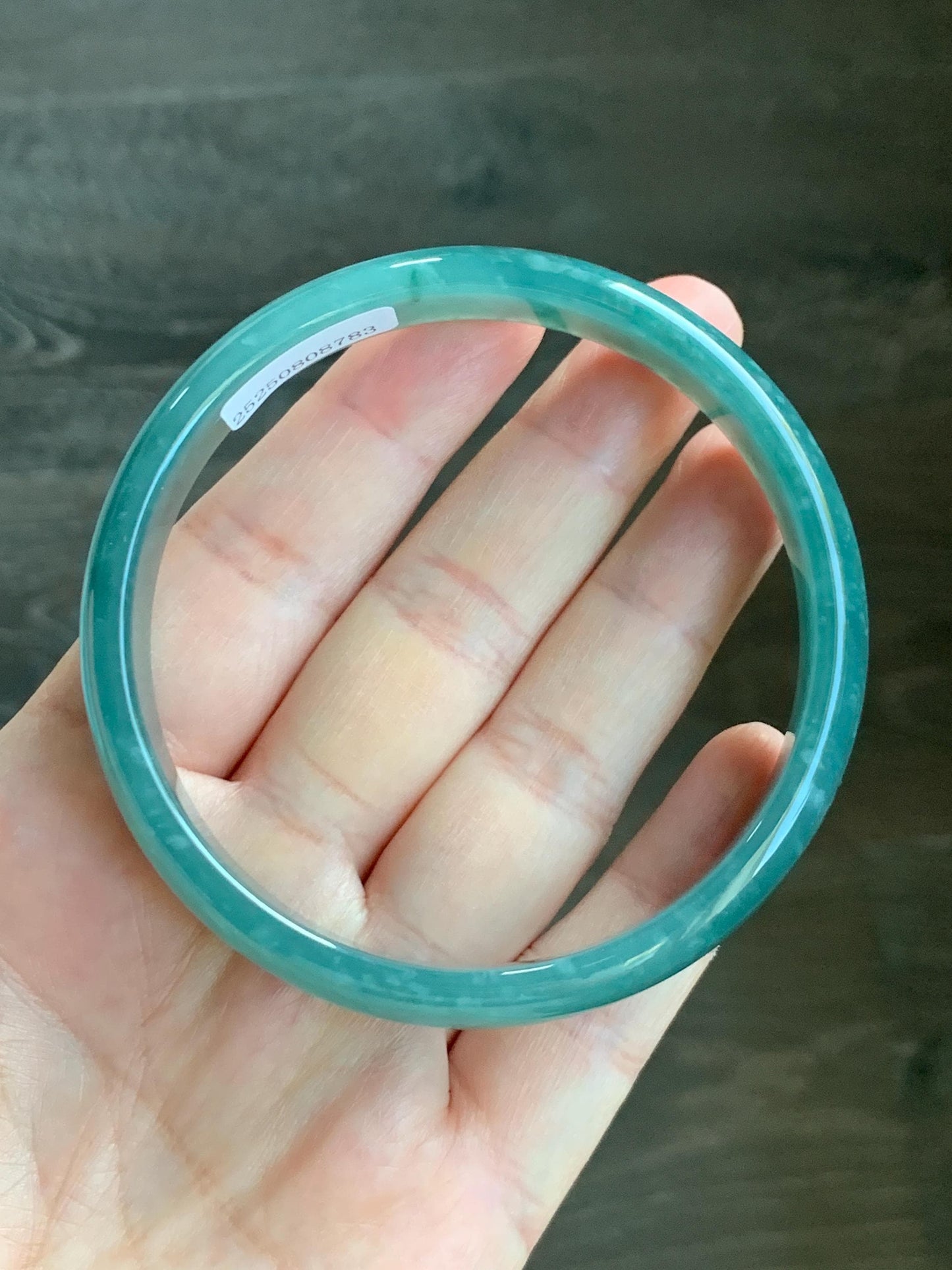 Certified Natural Grade A Guatemalan Icy Translucent Dark Teal Jade Jadeite Wide Bangle Bracelet 63.6mm 7.86” 40.87g 天然危深蓝绿翡翠正圈手镯 8783