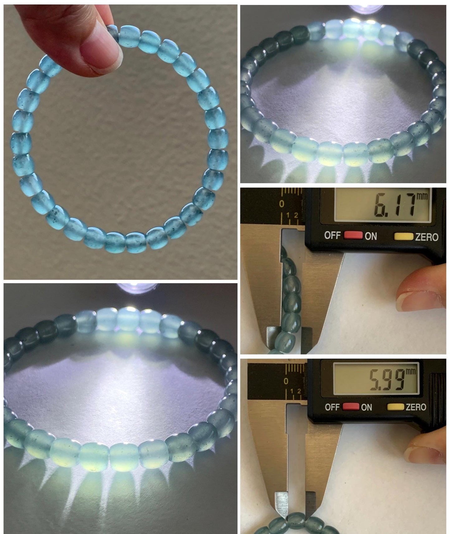 Natural Grade A Guatemalan Icy Highly Translucent Gelatinous Blue Jade Jadeite Barrel Beads Beaded Bracelet 7” 14g 天然冰胶危蓝翡翠桶珠手串 BWT330A