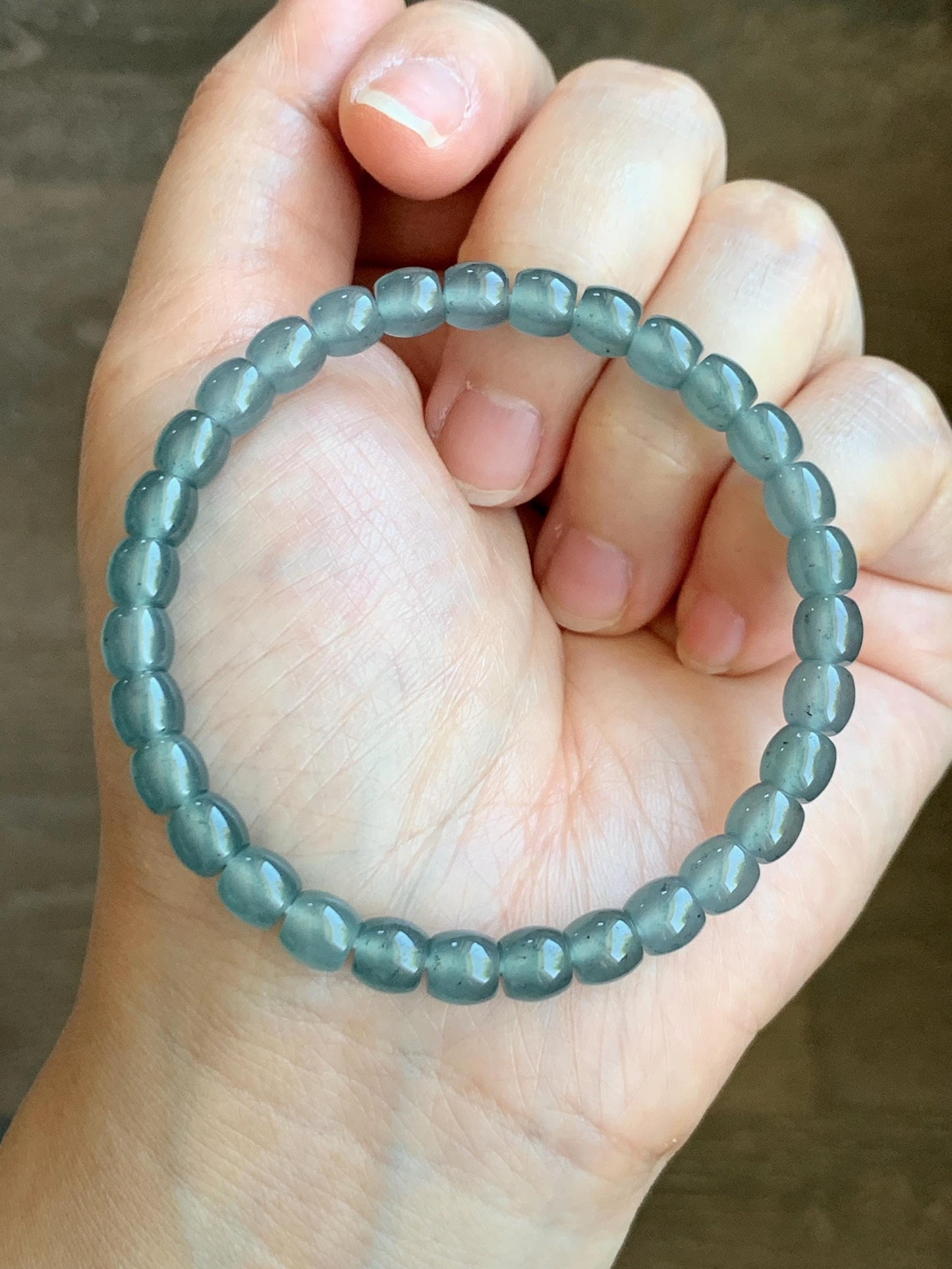 Natural Grade A Guatemalan Icy Highly Translucent Gelatinous Blue Jade Jadeite Barrel Beads Beaded Bracelet 7” 14g 天然冰胶危蓝翡翠桶珠手串 BWT330B