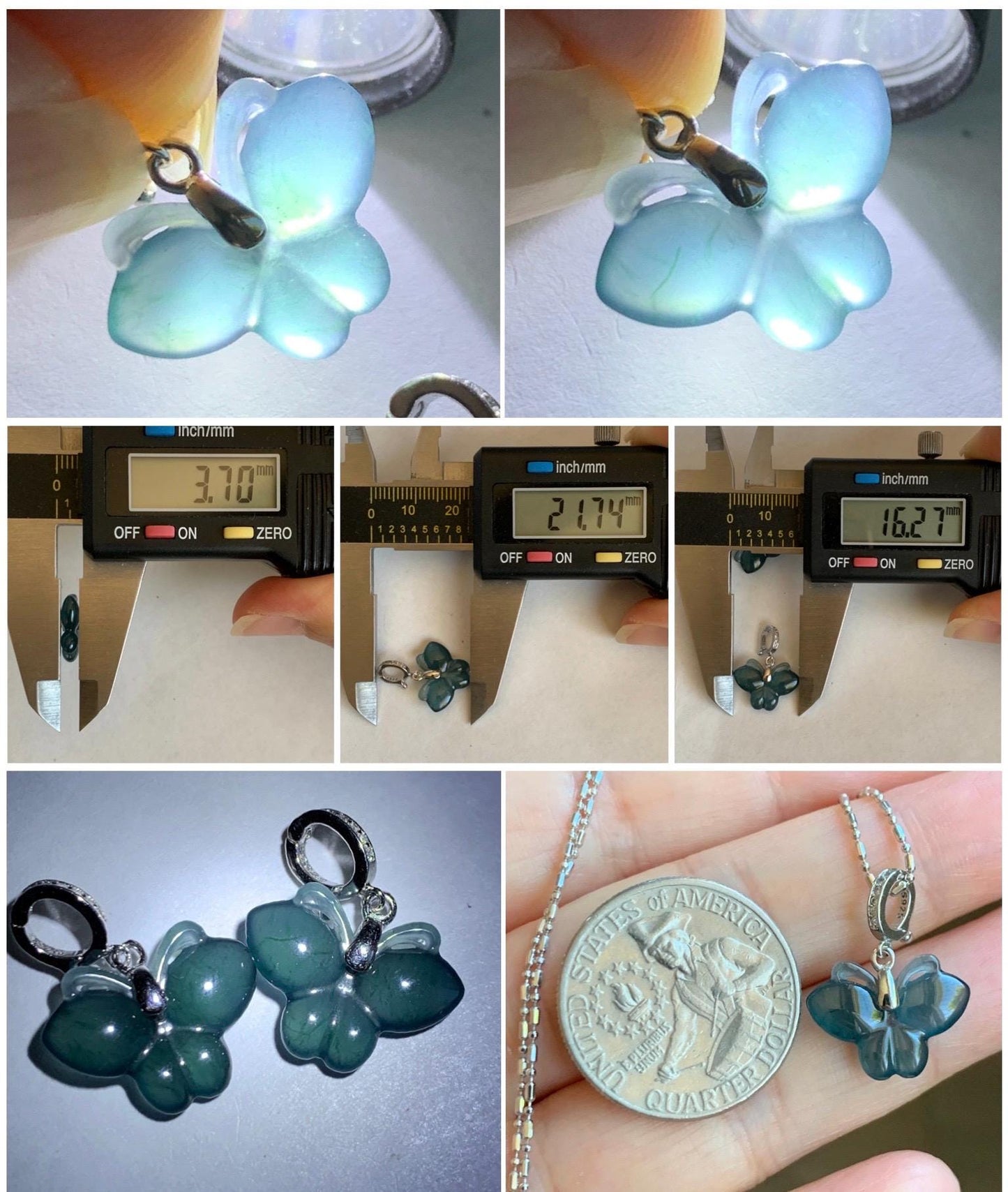 Natural Grade A Guatemalan Icy Highly Translucent Aegean Blue Jade Jadeite Butterfly Charm Pendant Sterling Silver 天然冰危牛仔蓝翡翠蝴蝶吊坠 HDS120