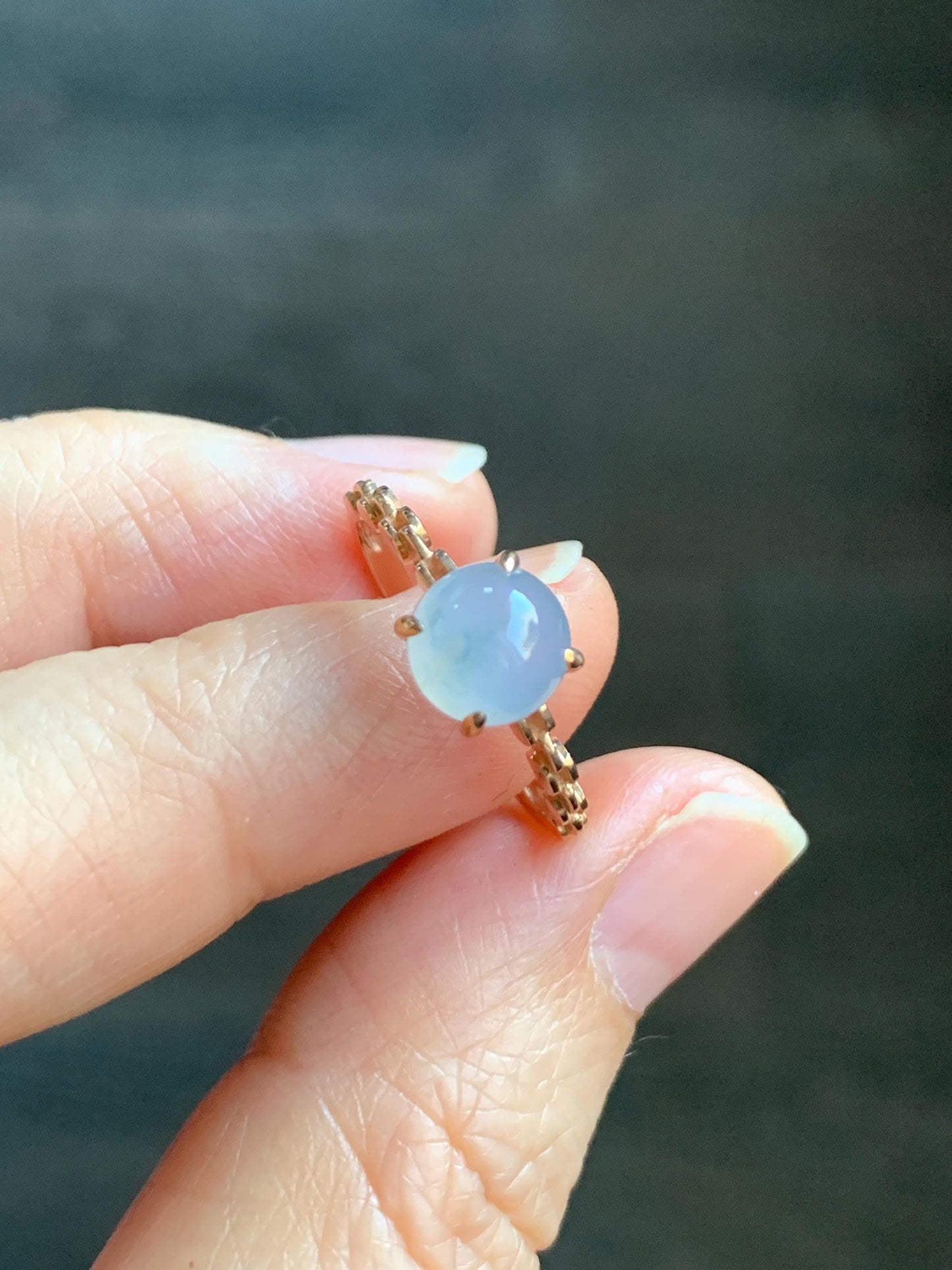 Certified Grade A Natural Icy Translucent Pastel Purple Jade Jadeite Chain Style Band Ring 18K Rose Gold Size 7 US 2.21g 天然冰淡紫底翡翠镶嵌戒指 4274
