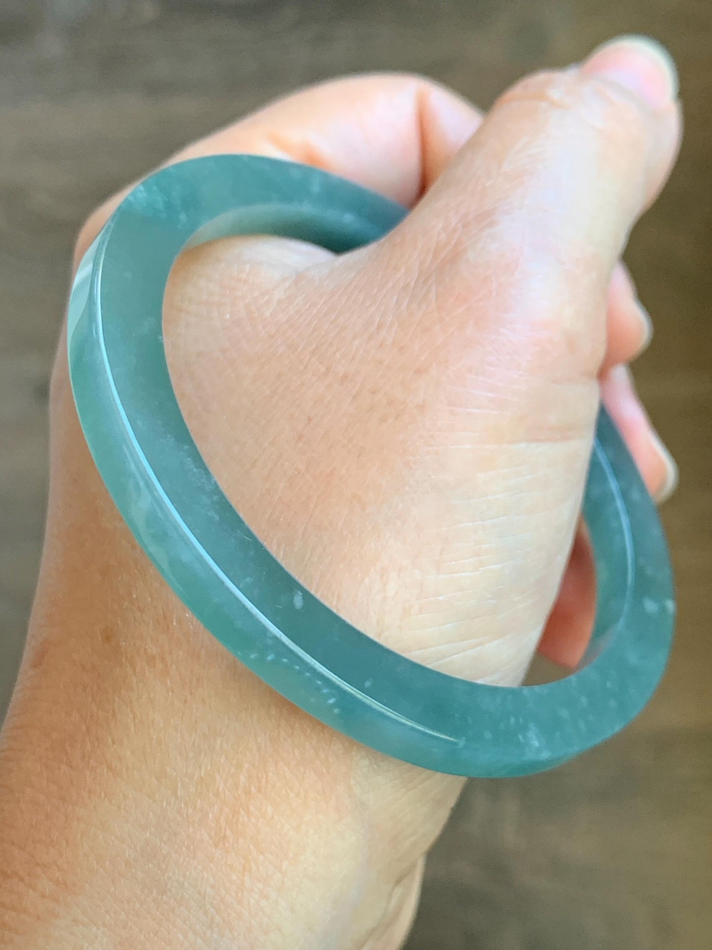 Certified Natural Guatemalan Icy Translucent Gelatinous Teal Blue Jade Jadeite Square Edged Bangle Bracelet 58.4mm 7.22” 天然冰胶危蓝翡翠方镯手镯 8753