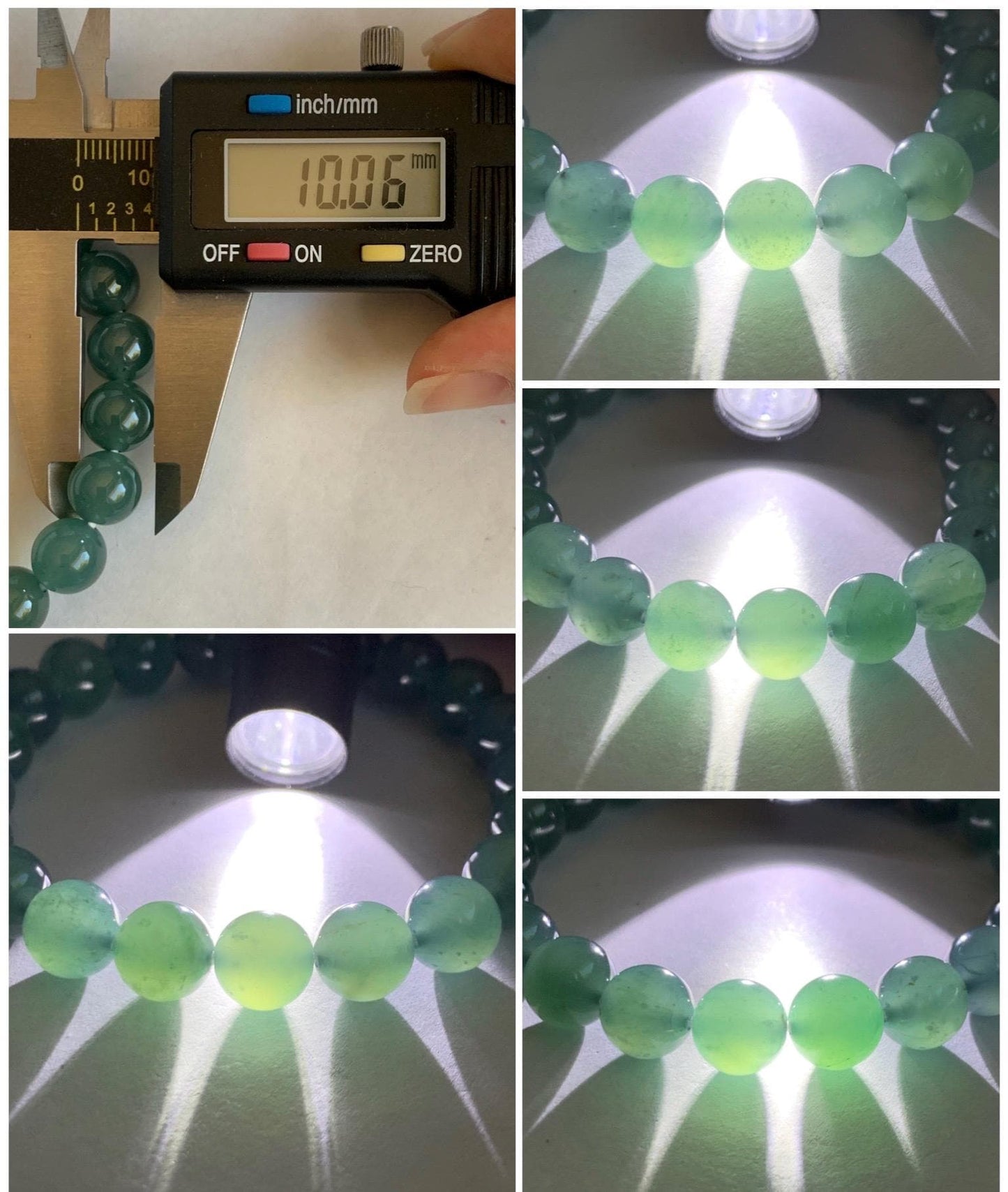 Natural Grade A Guatemalan Icy Highly Translucent Gelatinous Teal Green Jade Jadeite Beaded Bracelet 10mm 8” 36g 天然冰危蓝绿翡翠圆珠手串 WXL330