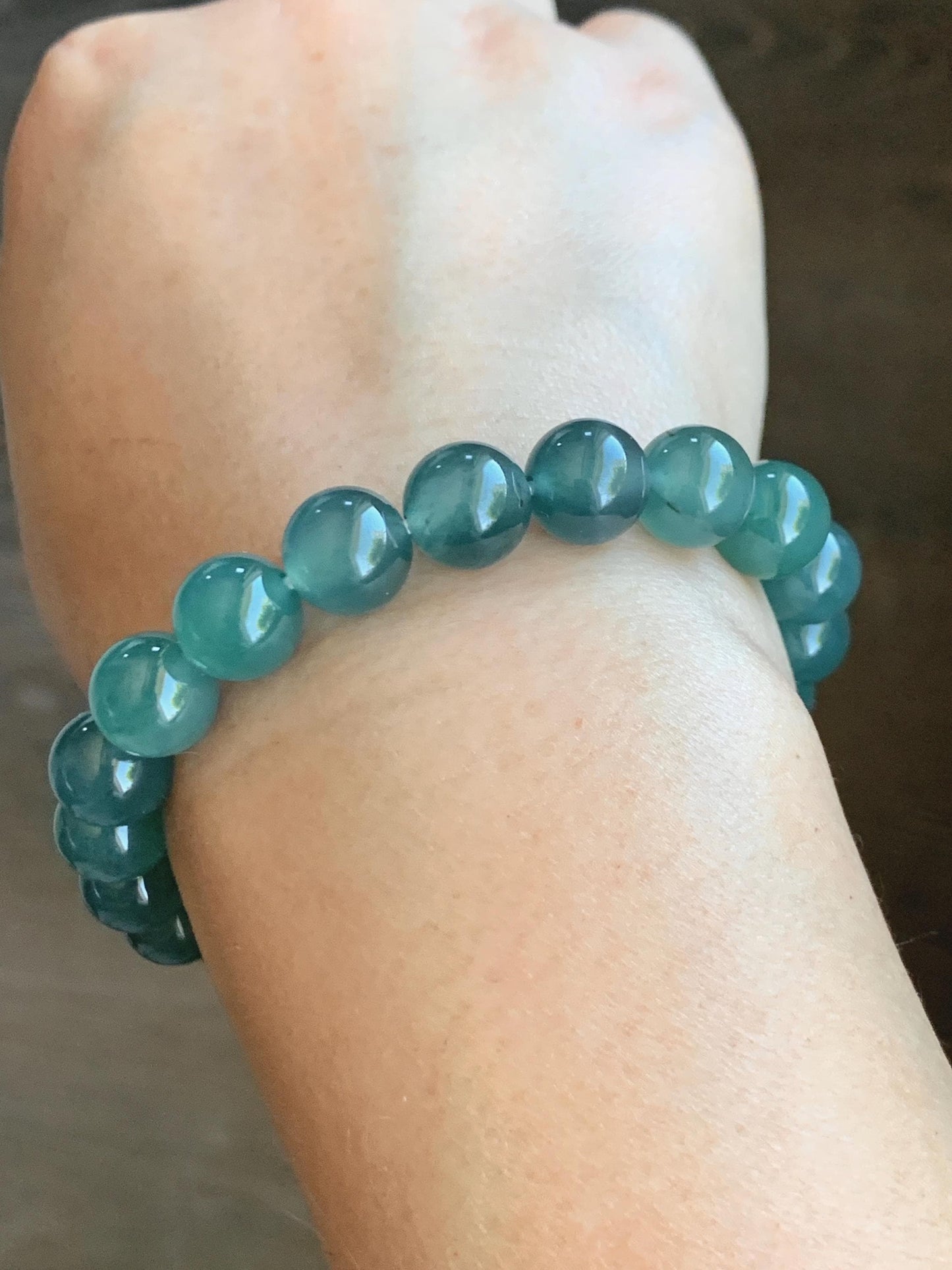 Natural Grade A Guatemalan Icy Highly Translucent Gelatinous Teal Green Jade Jadeite Beaded Bracelet 10mm 8” 36g 天然冰危蓝绿翡翠圆珠手串 WXL330