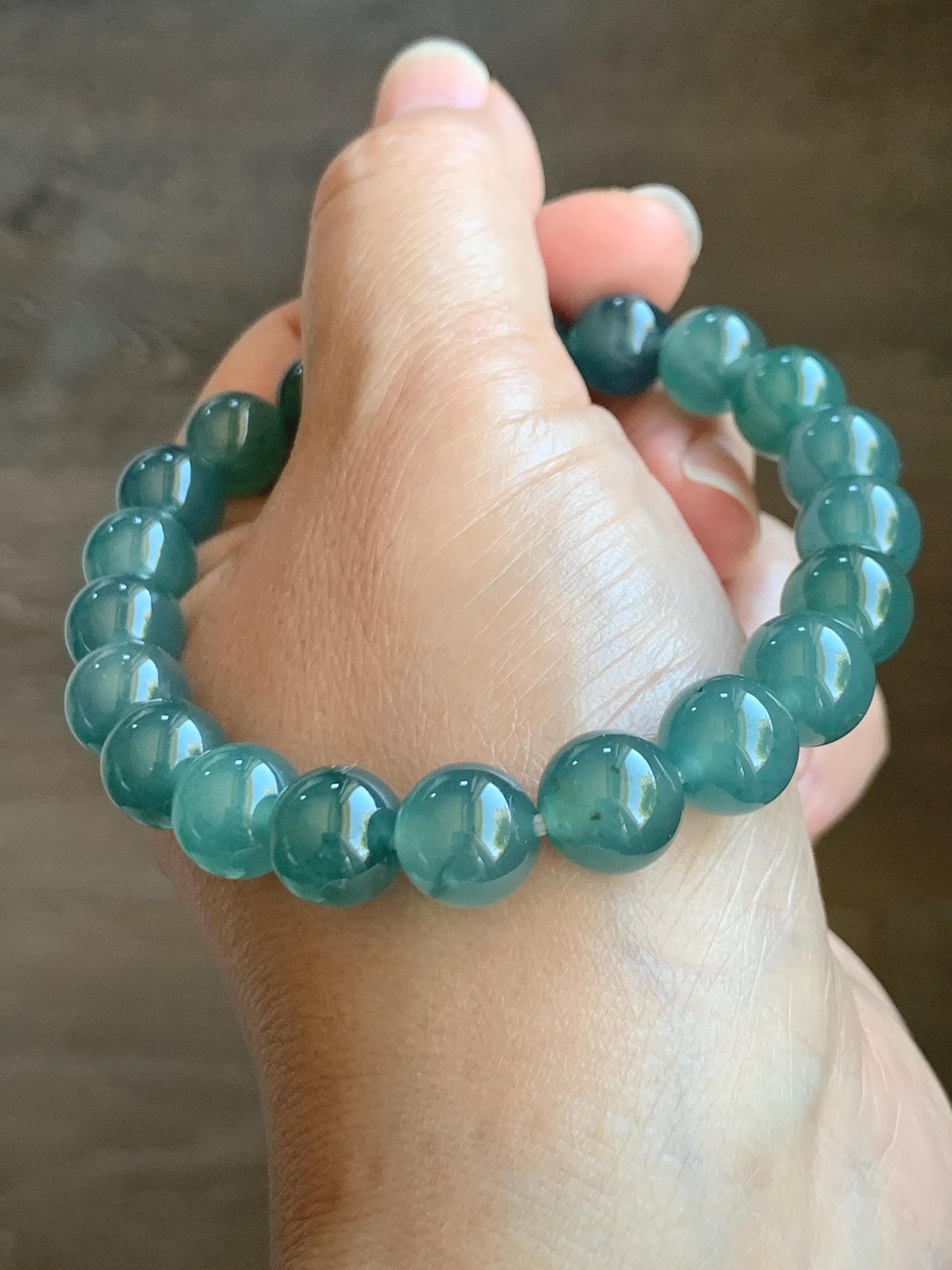 Natural Grade A Guatemalan Icy Highly Translucent Gelatinous Teal Green Jade Jadeite Beaded Bracelet 10mm 8” 36g 天然冰危蓝绿翡翠圆珠手串 WXL330