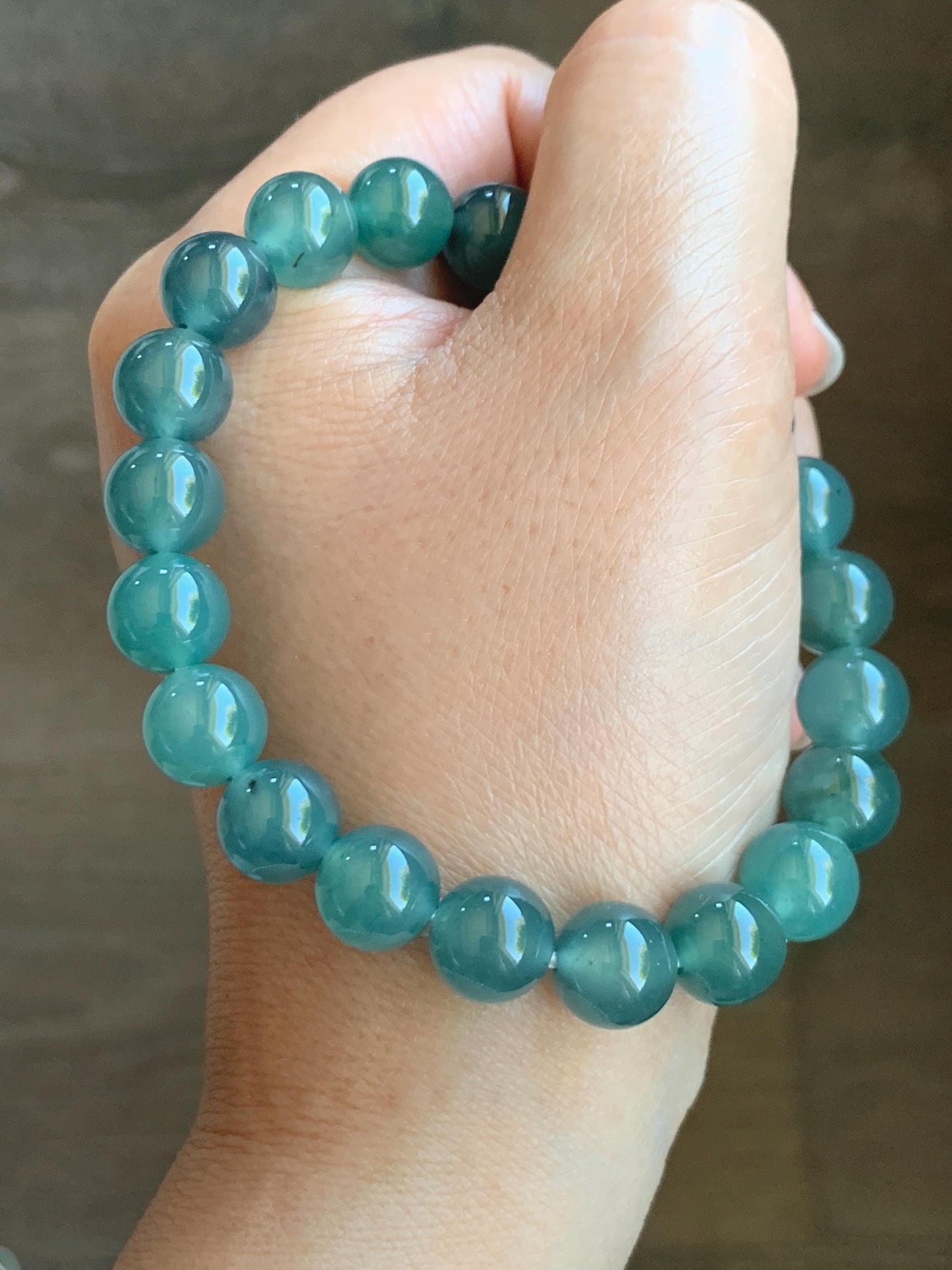 Natural Grade A Guatemalan Icy Highly Translucent Gelatinous Teal Green Jade Jadeite Beaded Bracelet 10mm 8” 36g 天然冰危蓝绿翡翠圆珠手串 WXL330