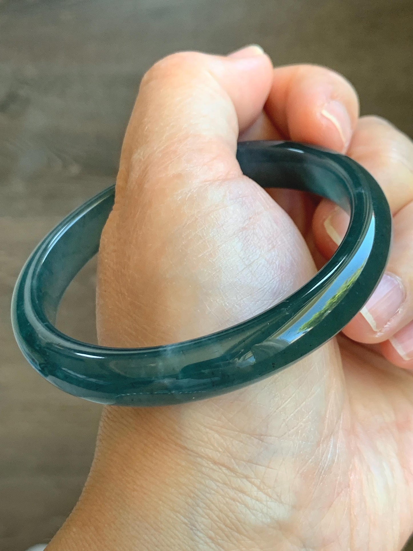 Certified Natural Grade A Guatemalan Icy Translucent Gelatinous Dark Teal Blue Jade Jadeite Bangle 58.63mm 7.25" 天然老种冰胶危蓝绿翡翠正圈手镯 8764