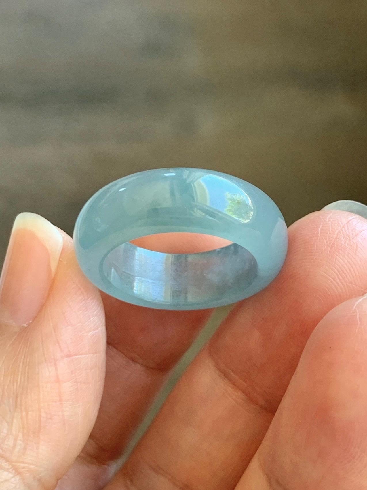 Certified Natural Grade A Guatemalan Icy Translucent Gelatinous Dusty Blur Jade Jadeite Band Ring Size 6.75 US 4.7g 天然冰胶危淡蓝撒金翡翠戒圈 8745