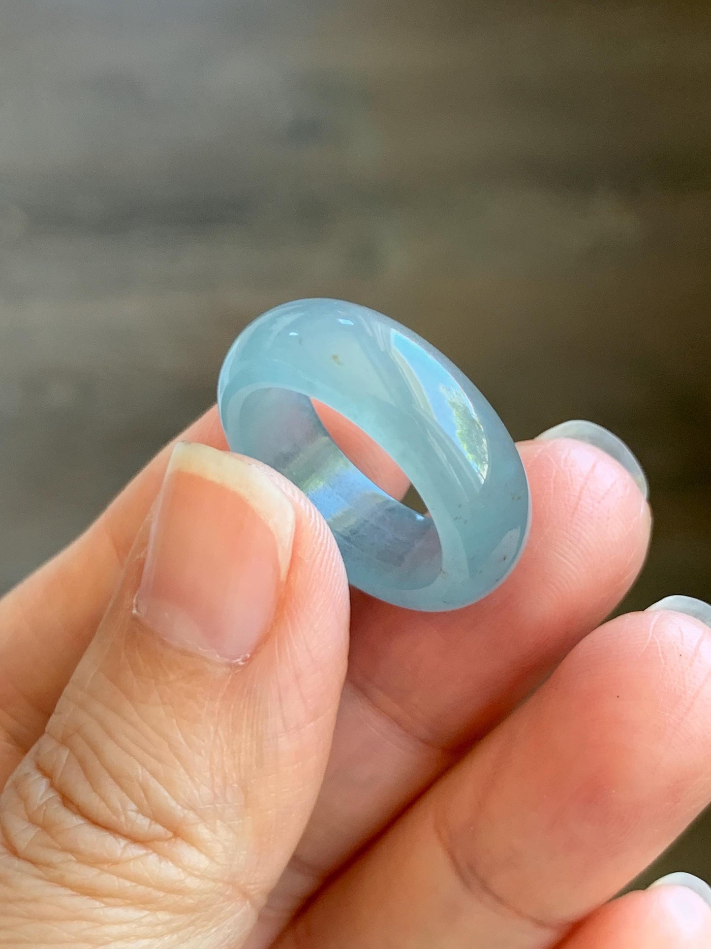 Certified Natural Grade A Guatemalan Icy Translucent Gelatinous Dusty Blur Jade Jadeite Band Ring Size 6.75 US 4.7g 天然冰胶危淡蓝撒金翡翠戒圈 8745
