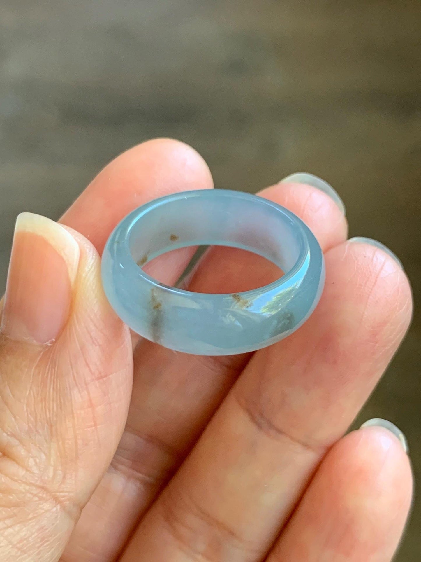 Certified Natural Grade A Guatemalan Icy Translucent Gelatinous Dusty Blur Jade Jadeite Band Ring Size 8 US 4.24g 天然冰胶危淡蓝撒金翡翠戒圈 8746