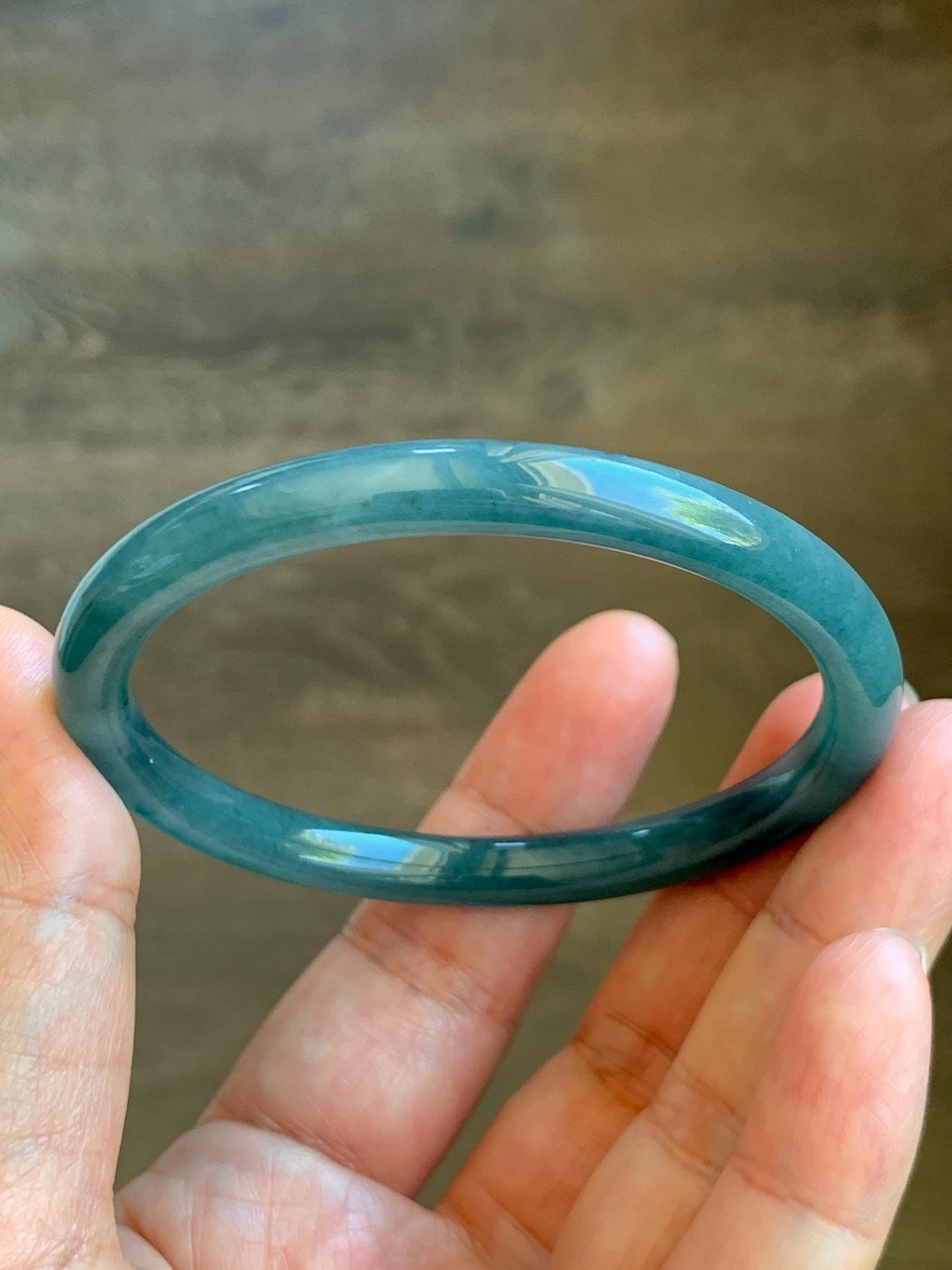Certified Natural Grade A Guatemalan Icy Translucent Dark Aegean Blue Jade Jadeite Slim Bangle 56.1mm 6.9” 22.4g 天然冰胶危深蓝翡翠细圆条手镯 8767