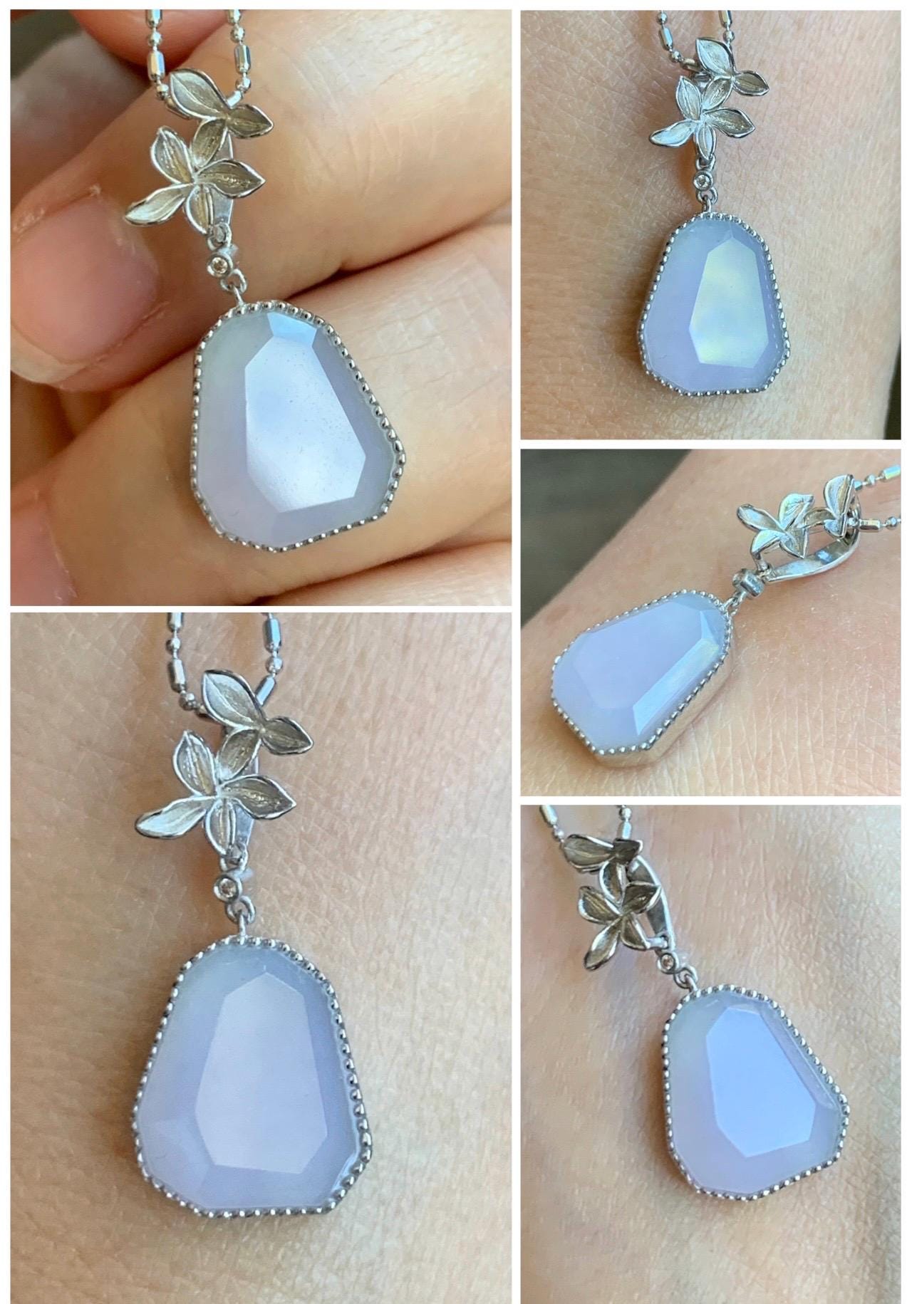 Certified Grade A Natural Icy Translucnet Pastel Purple Jade Jadeite Pendant Sterling Silver Faceted Cabochon Custom Design 天然冰胶紫切割蛋面吊坠 8749