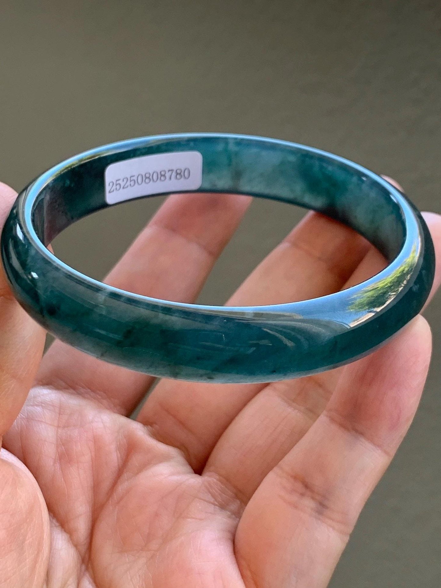 Certified Natural Grade A Guatemalan Icy Translucent Gelatinous Dark Teal Blue Jade Jadeite Wide Bangle 59.6mm 7.37" 天然老种冰胶危蓝绿翡翠正圈手镯 8780