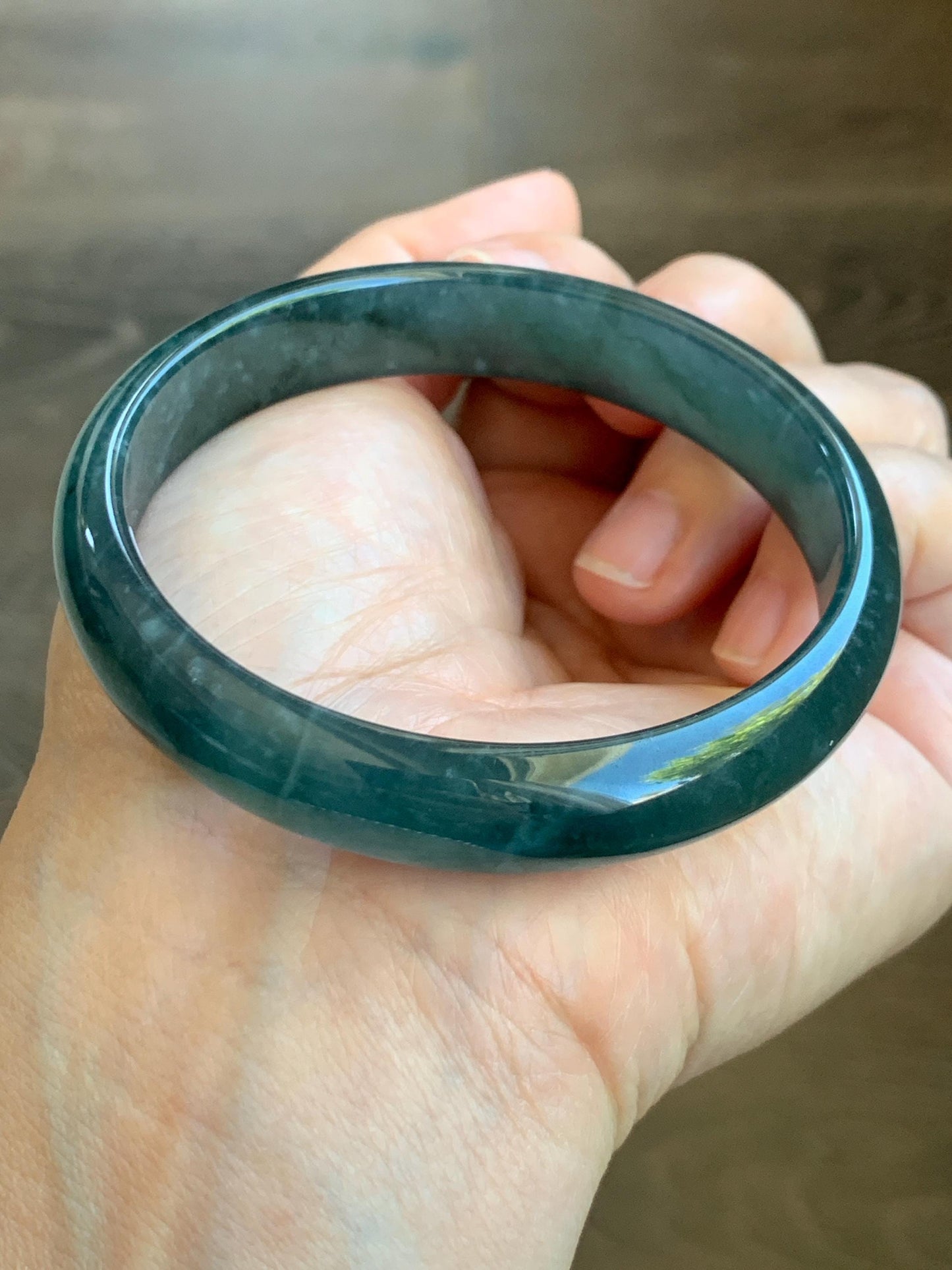 Certified Natural Grade A Guatemalan Icy Translucent Gelatinous Dark Teal Blue Jade Jadeite Wide Bangle 59.6mm 7.37" 天然老种冰胶危蓝绿翡翠正圈手镯 8780