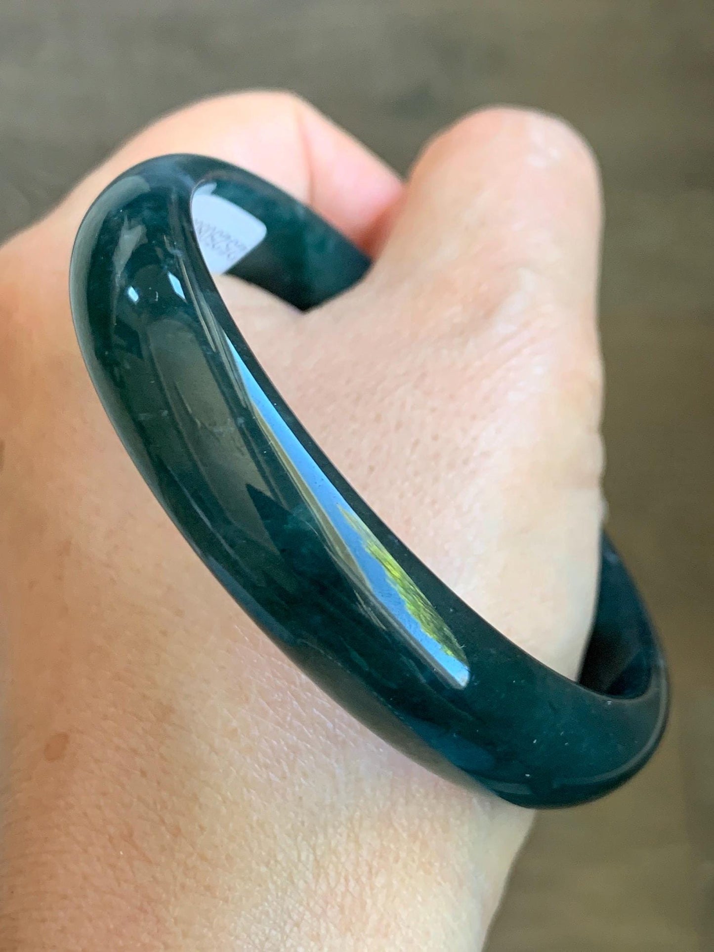 Certified Natural Grade A Guatemalan Icy Translucent Gelatinous Dark Teal Blue Jade Jadeite Wide Bangle 59.5mm 7.35" 天然老种冰胶危蓝绿翡翠正圈手镯 8779