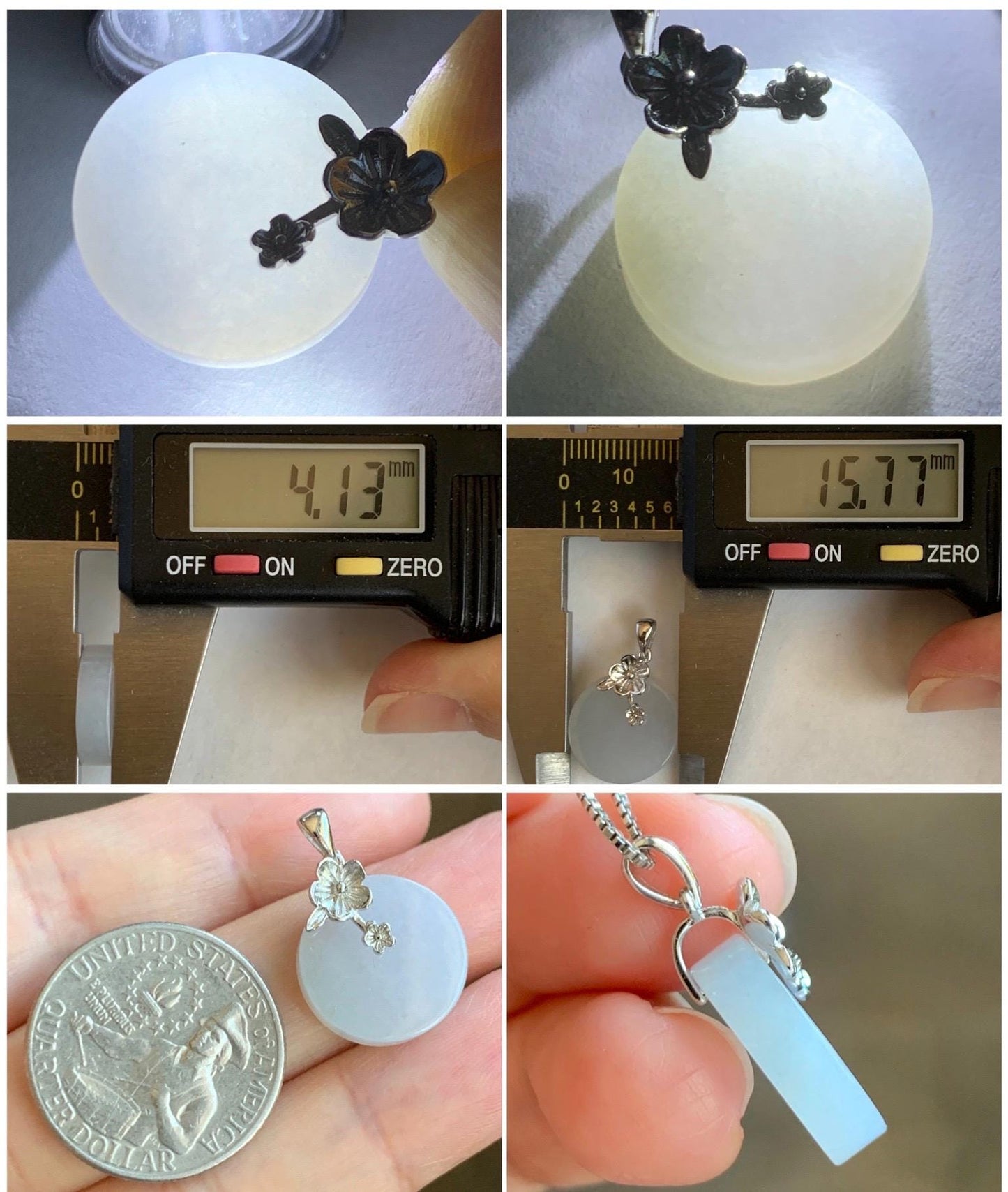 Natural Grade A Icy Translucent Jade Jadeite Small Disc Round Wu Shi Pai Pendant Sterling Silver Cherry Blossom Bail 3g 天然白冰淡紫底翡翠无事牌吊坠 YWS65