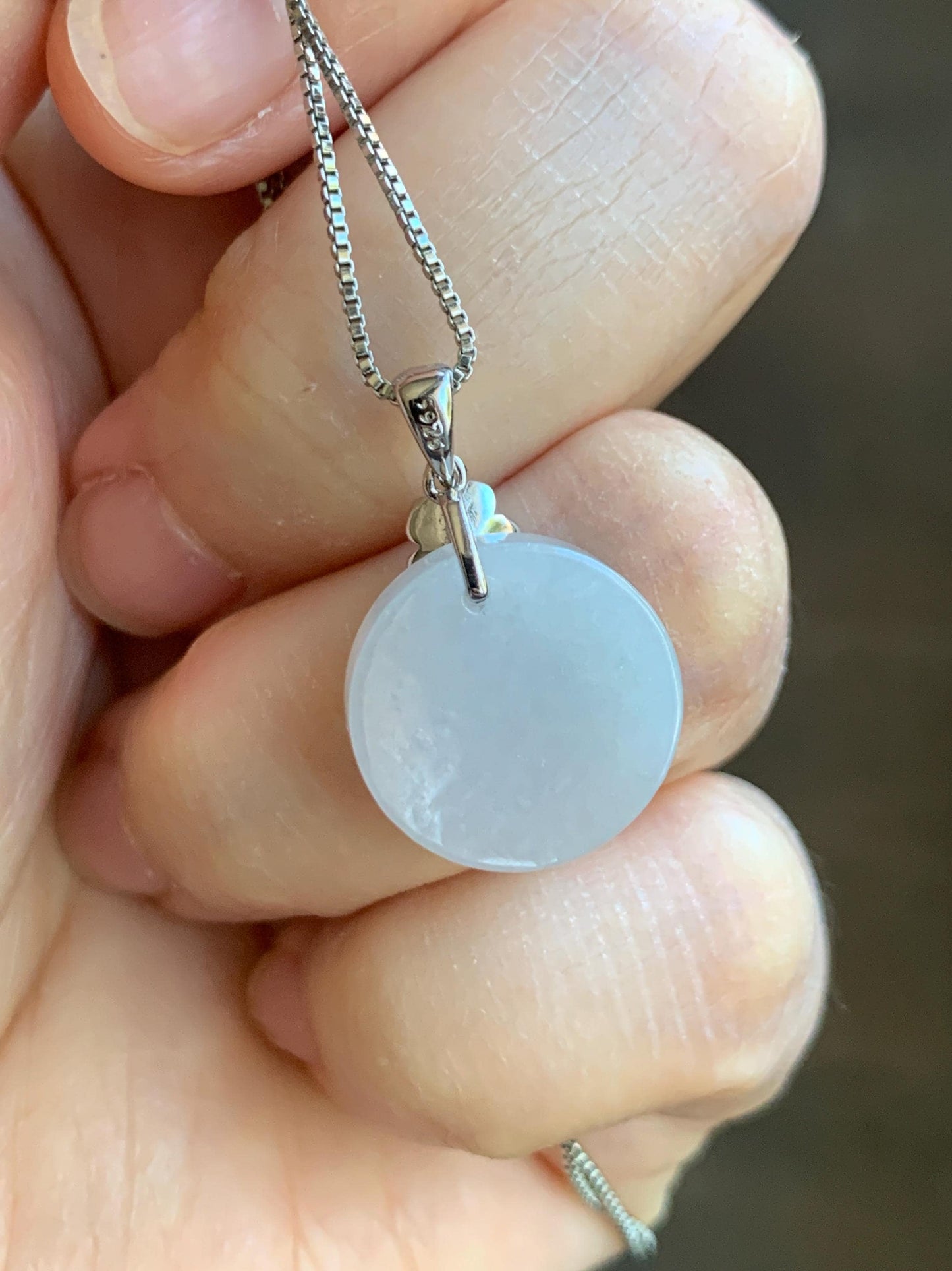 Natural Grade A Icy Translucent Jade Jadeite Small Disc Round Wu Shi Pai Pendant Sterling Silver Cherry Blossom Bail 3g 天然白冰淡紫底翡翠无事牌吊坠 YWS65