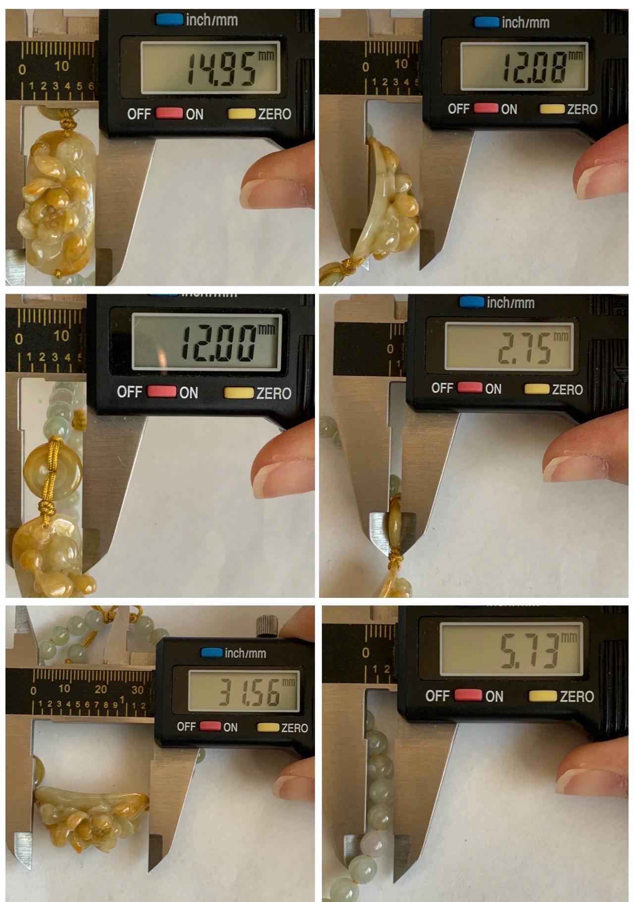 Natural Grade A Icy Translucent Vibrant Yellow Jade Jadeite Carved Lotus Flower Cuff Beaded Bracelet 7” 16g 天然冰黄翡翠莲花圆珠手串 MHL278