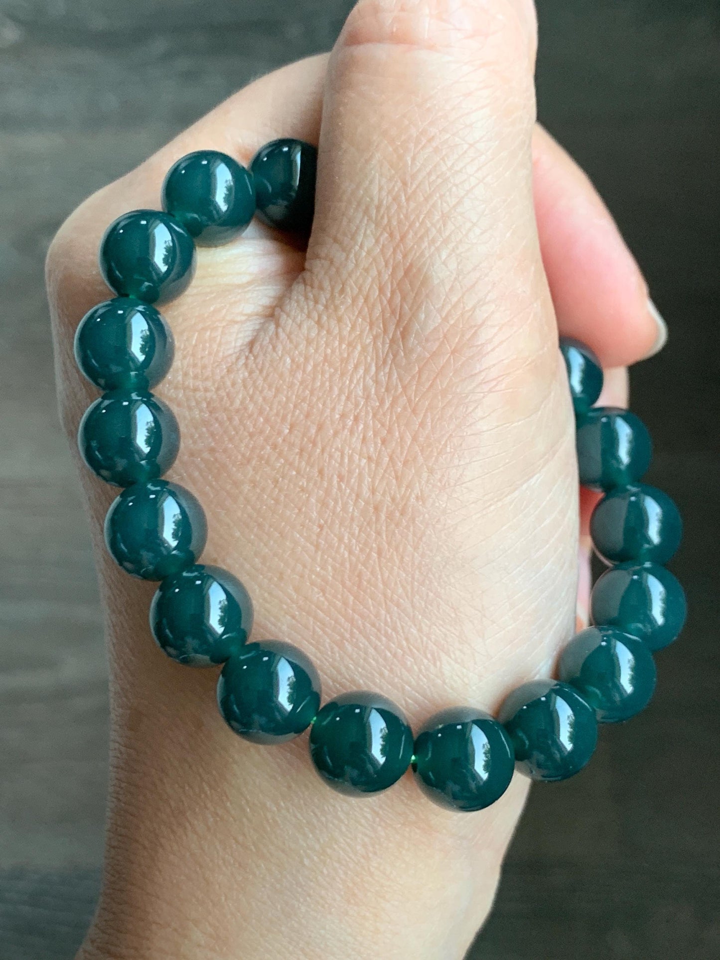 Natural Grade A Guatemalan Icy Translucent Dark Teal Blue Jade Jadeite Beaded Bracelet Stretchy 10mm 7” 32g 天然冰危深蓝绿翡翠圆珠手串 SWL250