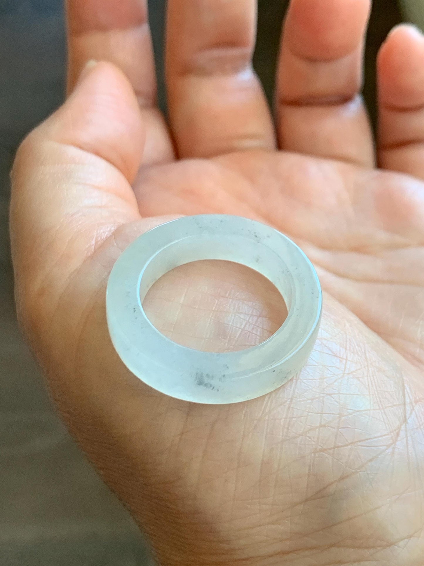 Natural Grade A Icy Translucent Gelatinous Light Wuji Marbled Jade Jadeite Square Edged Band Ring Size 10.25 US 6g 天然冰胶淡乌鸡翡翠方条戒圈 MWJ-C